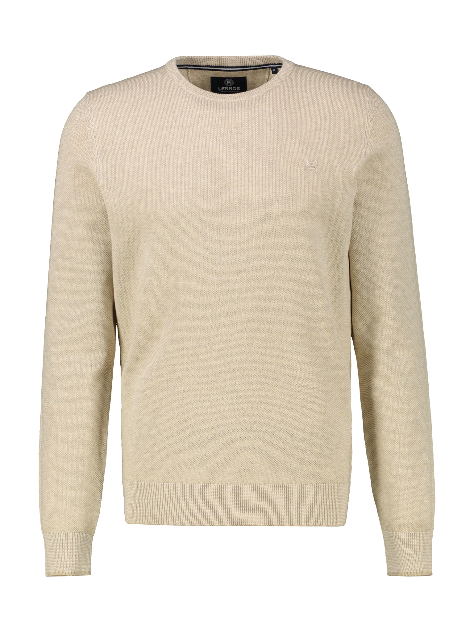 Strickpullover LERROS "Sportiver Strickpullover", Herren, Gr. XL, tender beige melange, 100% Baumwolle, Rundhals, Pullover Strickpullover 2