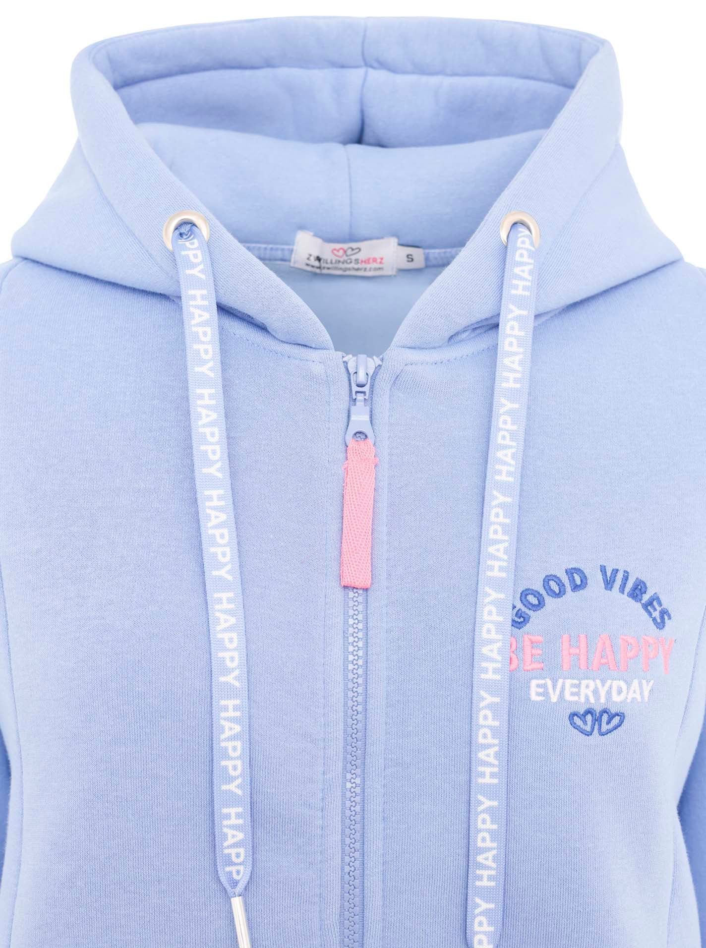 Zwillingsherz Jerseymantel »"Be happy & shine"«, mit auffälig gesticktem Front und Back Motiv