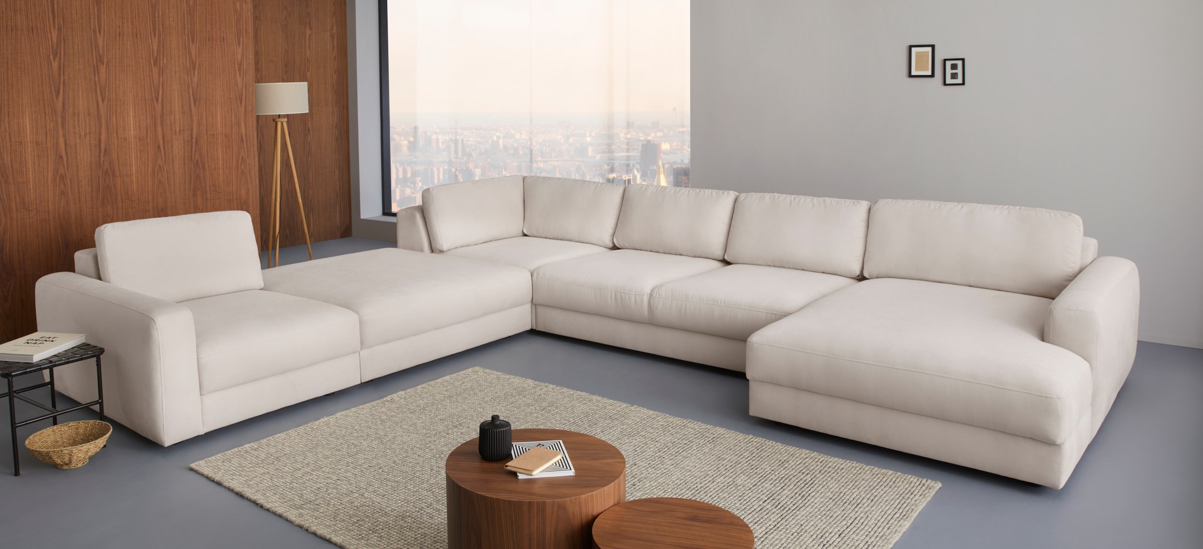 Home affaire Wohnlandschaft "Bloomfield, Mega Polsterprogramm, Breite 405cm, viel Platz, U-Form" mit extra tiefer Sitzfläche, wahlweise mit Sitztiefenverstellung