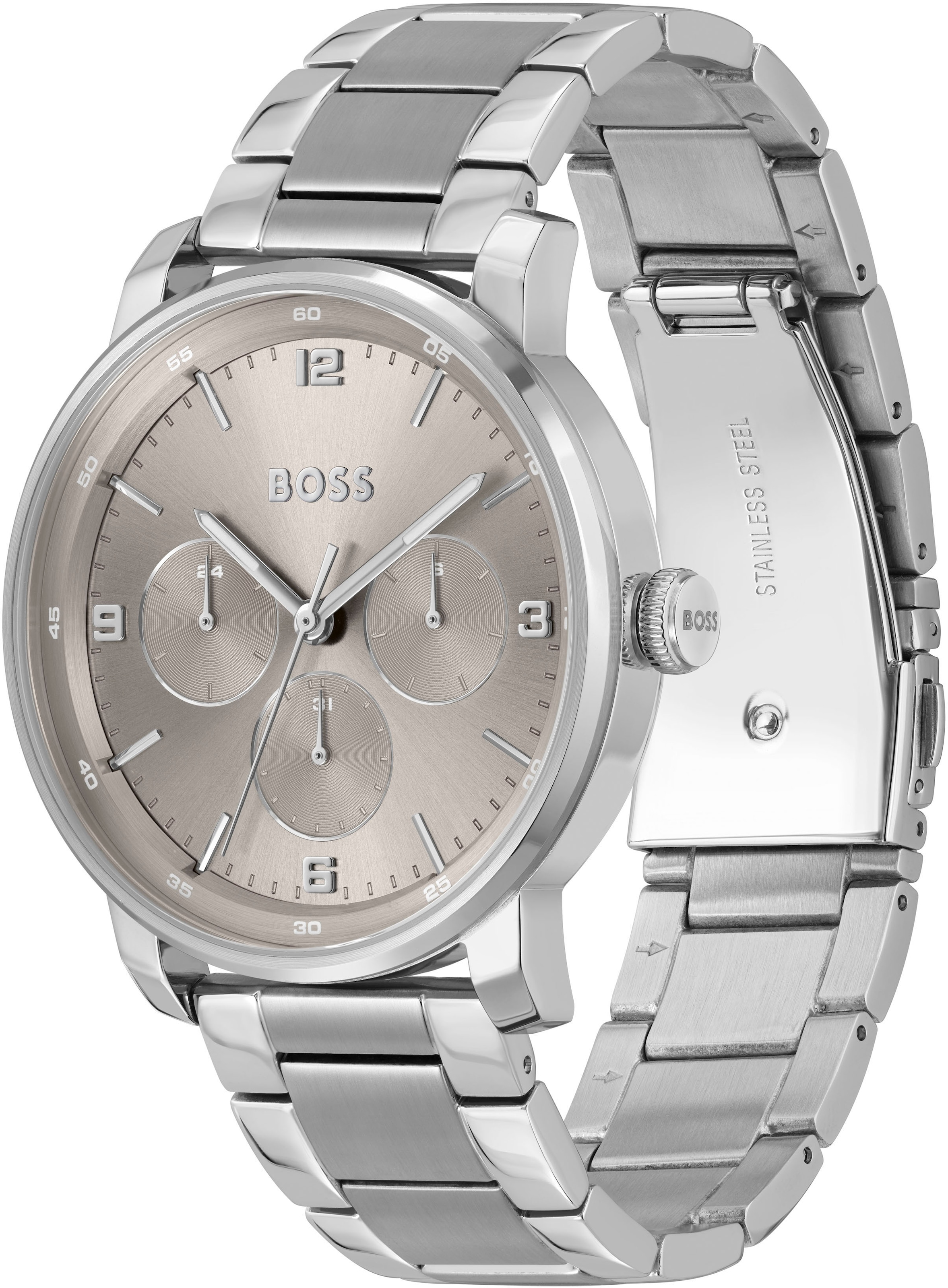BOSS Multifunktionsuhr »CONTENDER«, Quarzuhr, Herrenuhr, Armbanduhr, Datum, Edelstahlarmband