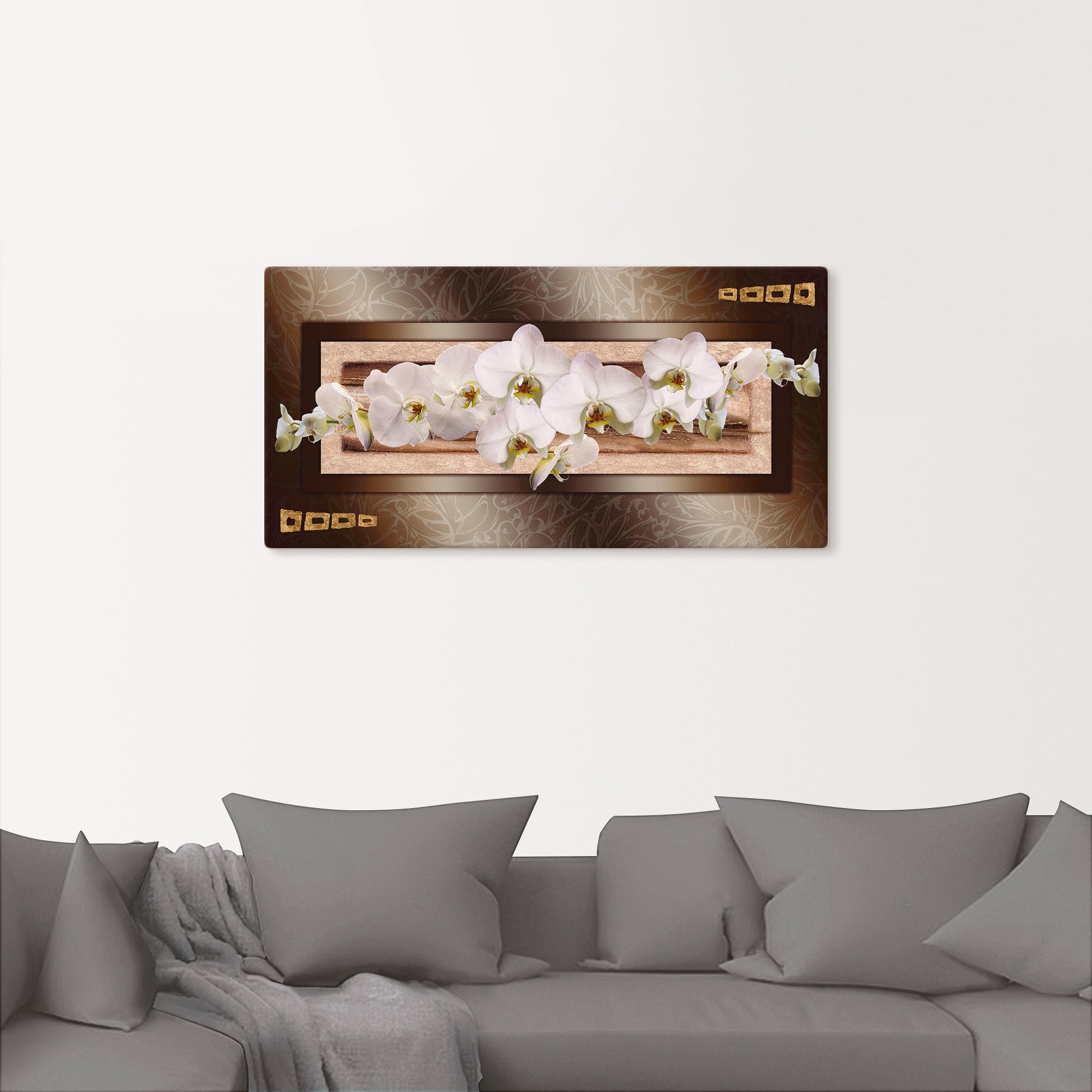 Artland Leinwandbild "Weiße Orchideen mit goldenen Vierecken", Blumen, (1 S günstig online kaufen