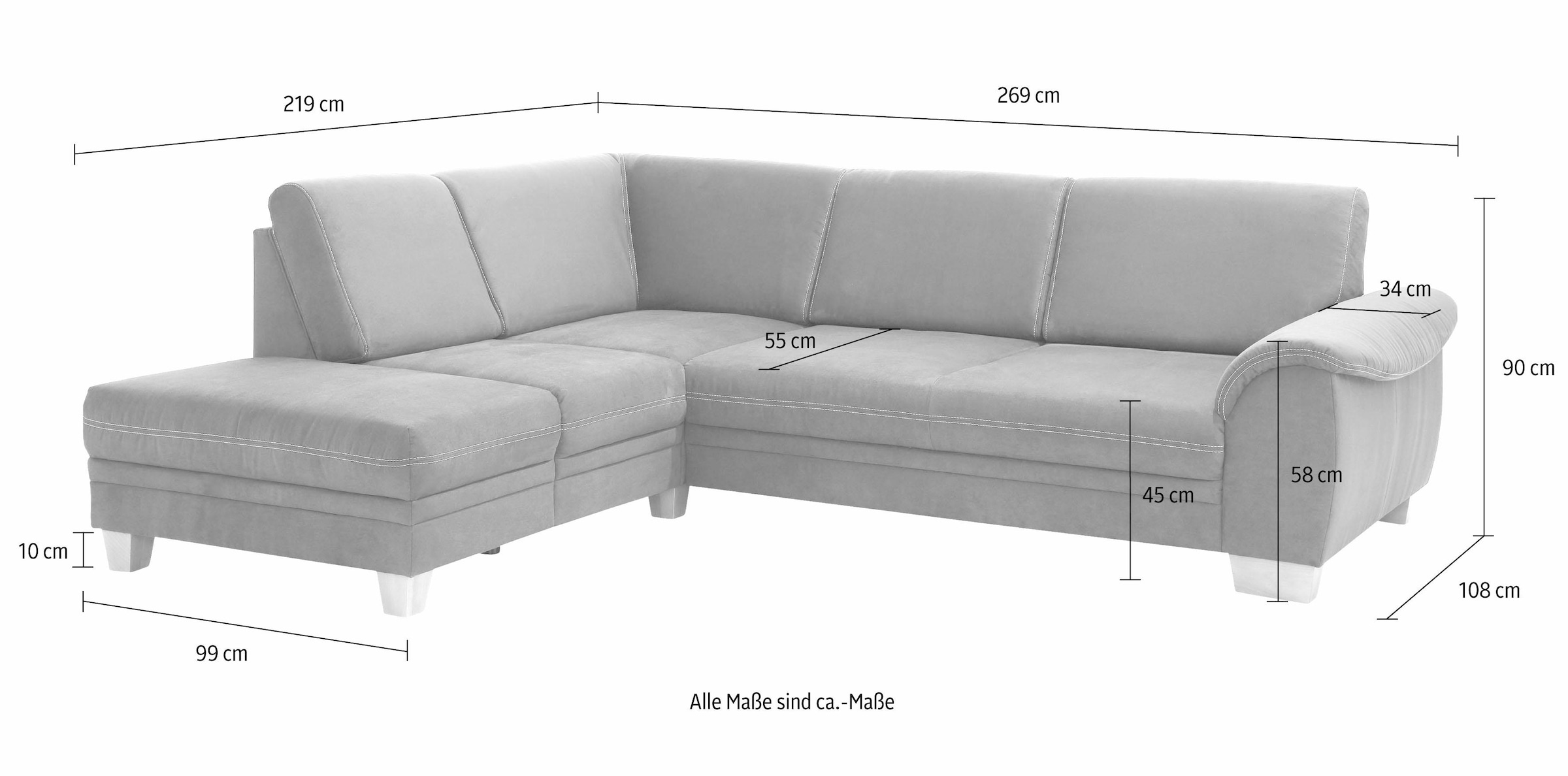 Home affaire Ecksofa »Husum L-Form«, mit Sitztiefenverstellung, Federkern-Polsterung und Kontrastnaht