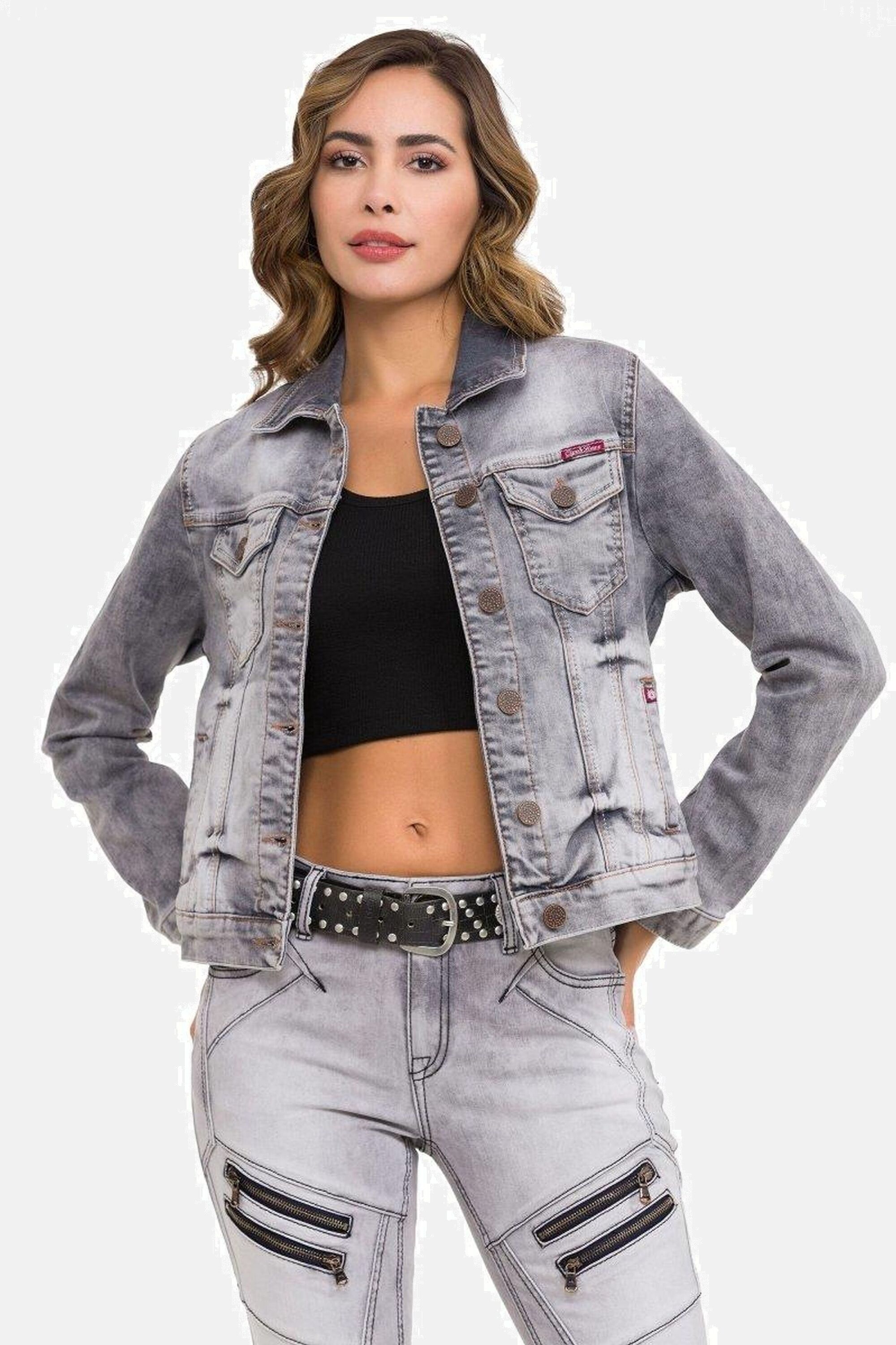 Cipo & Baxx "Jeansjacke" ohne Kapuze Mit praktischen Brusttaschen, WJ212