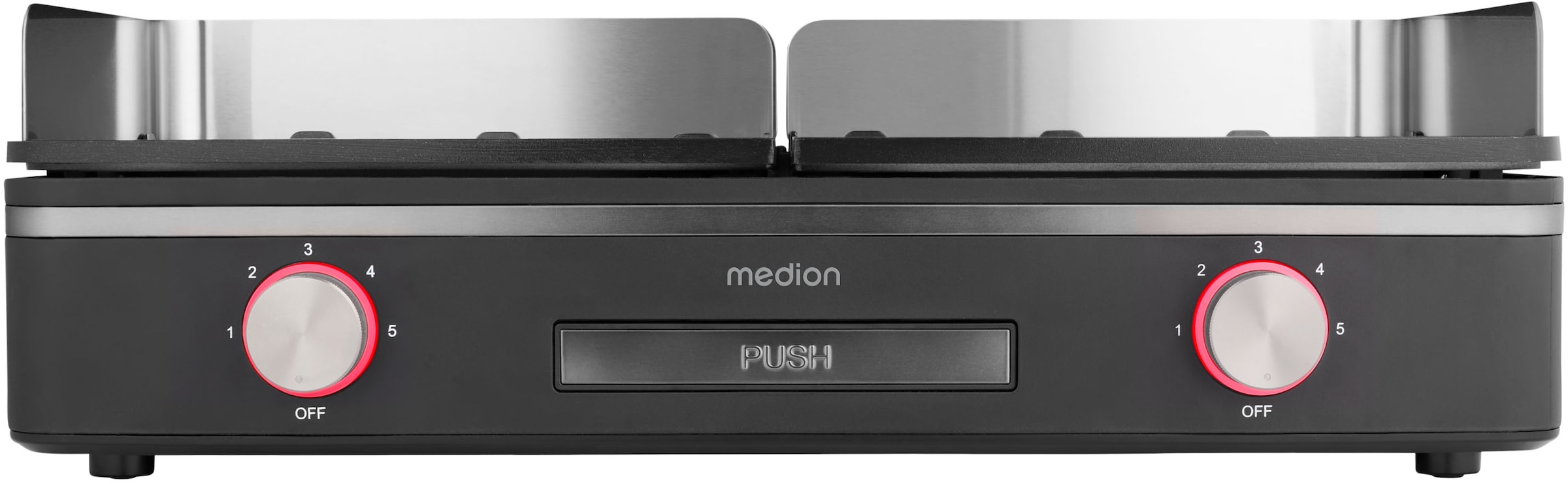 Medion® Tischgrill »MD12027, mit Dual-Zonen-System, 2,400 Watt, 2 abnehmbare Platten«, 2400 W, bis max. 240 °C, PFAS Frei, LED-Statusanzeige, IPX4-Schutz