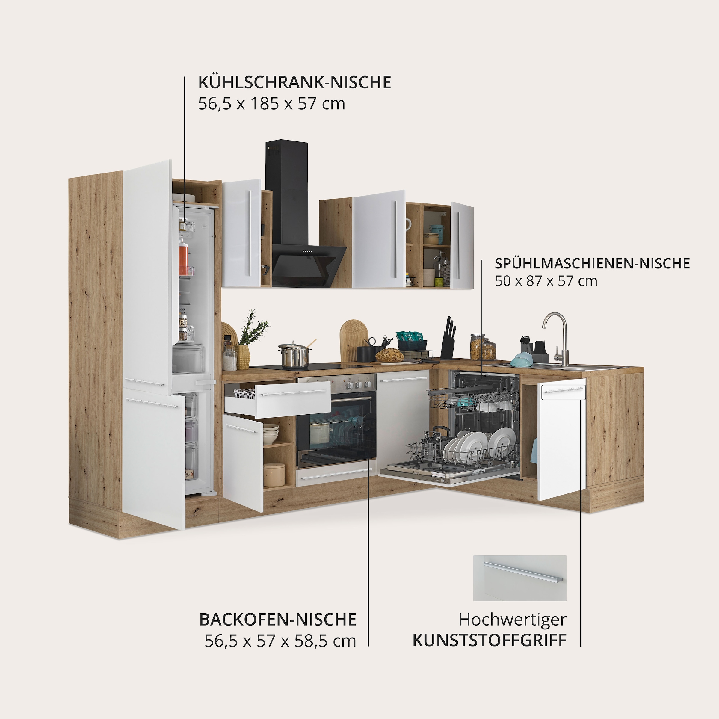 KOCHSTATION Winkelküche »Florida, Stellbreite 280x165 cm« wahlweise mit E-Geräten, mit Softclose für Türen und Schubkästen