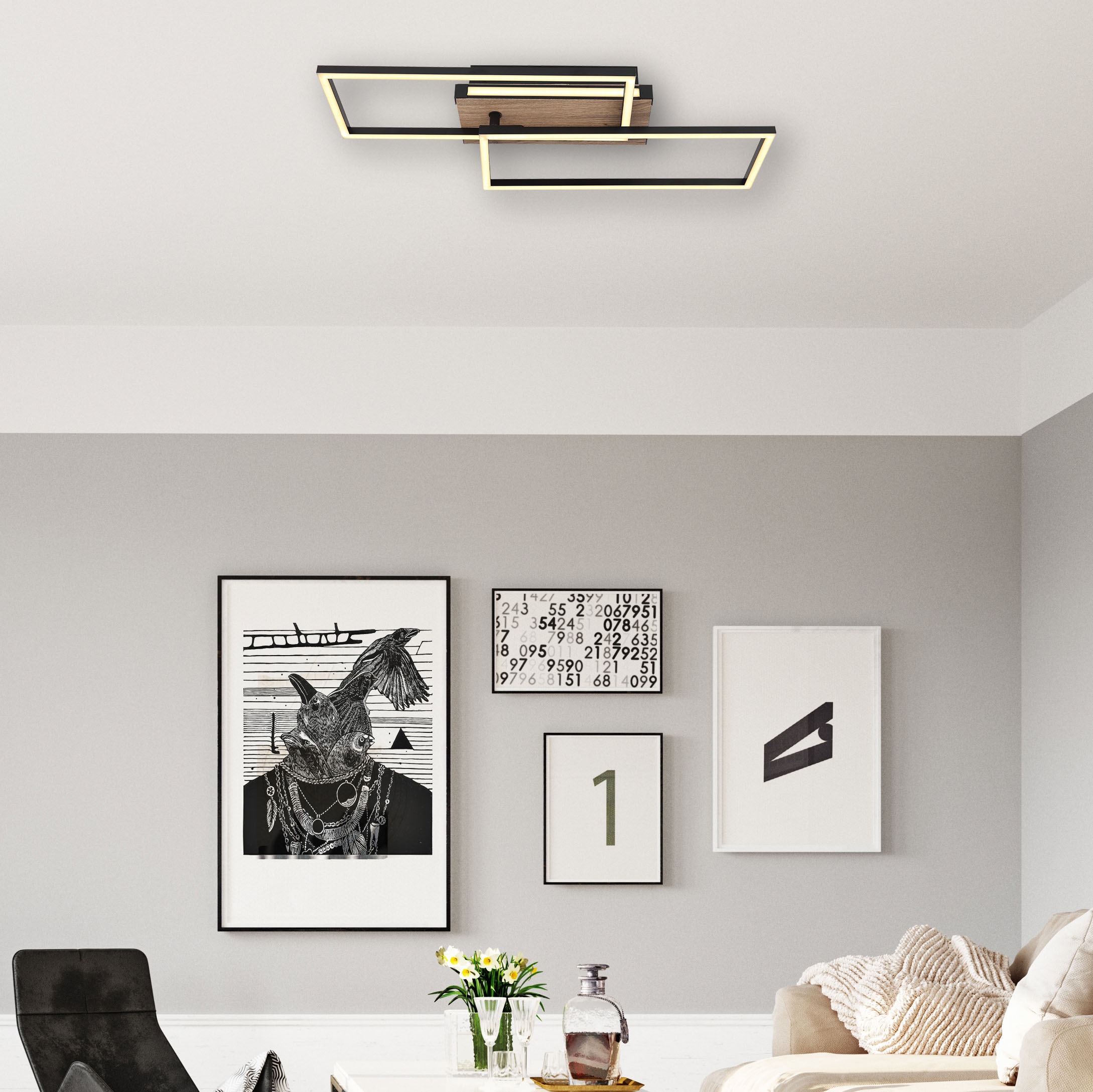 GLOBO LIGHTING LED Deckenleuchte »COLLI«, Leuchtmittel LED-Modul | LED fest integriert, Deckenlampe/Wohnzimmer/Schlafzimmer/modern/Holz