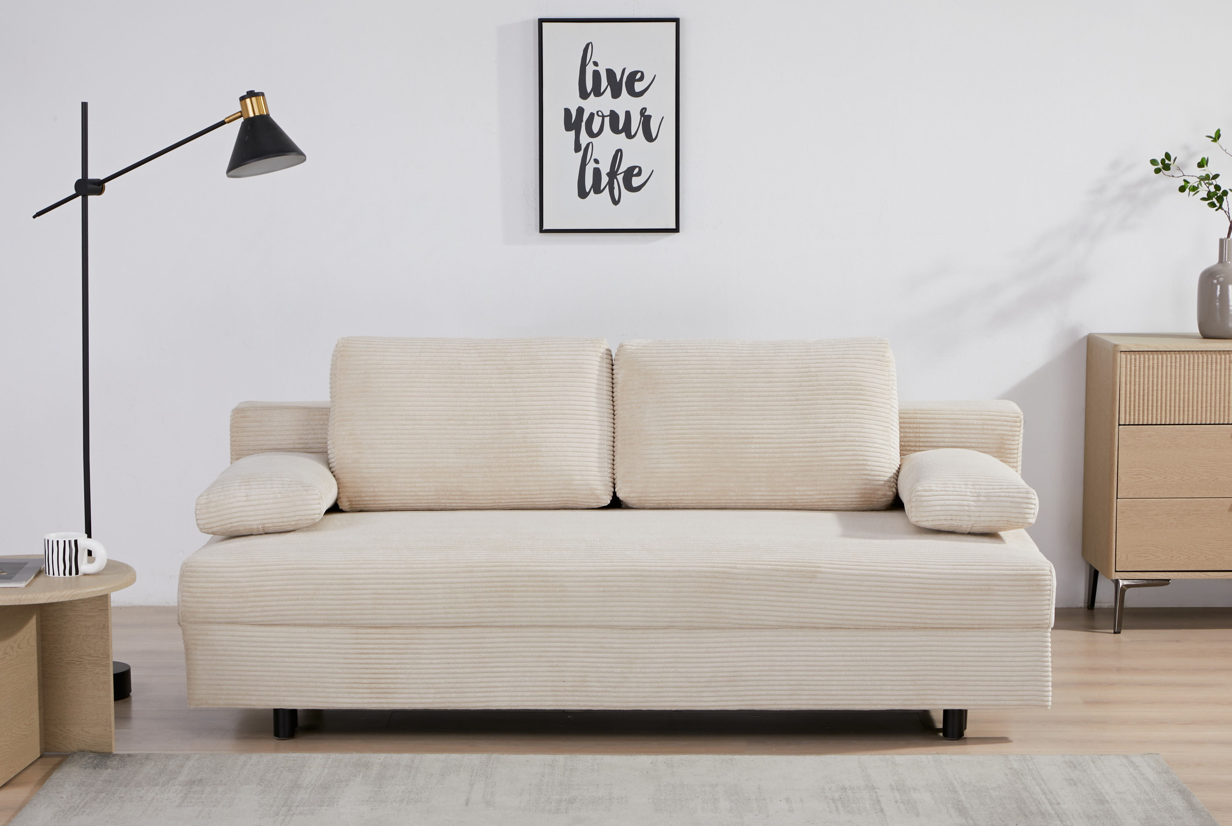 OTTO home Schlafsofa "ONNIKO Cord, Breite: 192 cm, Liegefläche 121x192 cm, softer Cord-Bezug" mit Bettfunktion & Bettkasten