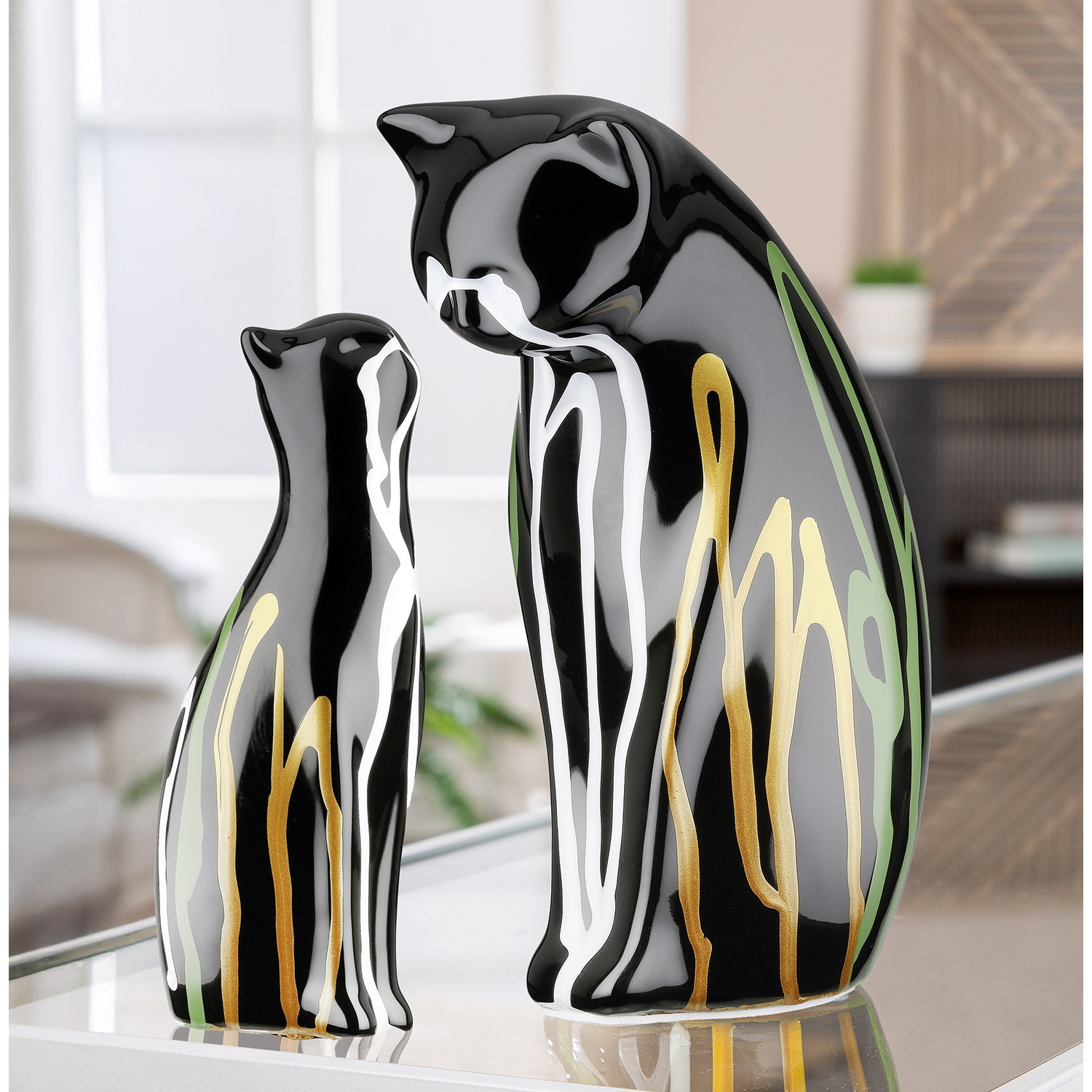GILDE Skulptur »2tlg. Set Figur Katze Scuro schwarz« Tierfigur Wohnaccessoire Designkatze dekorativ Sammlerfigur