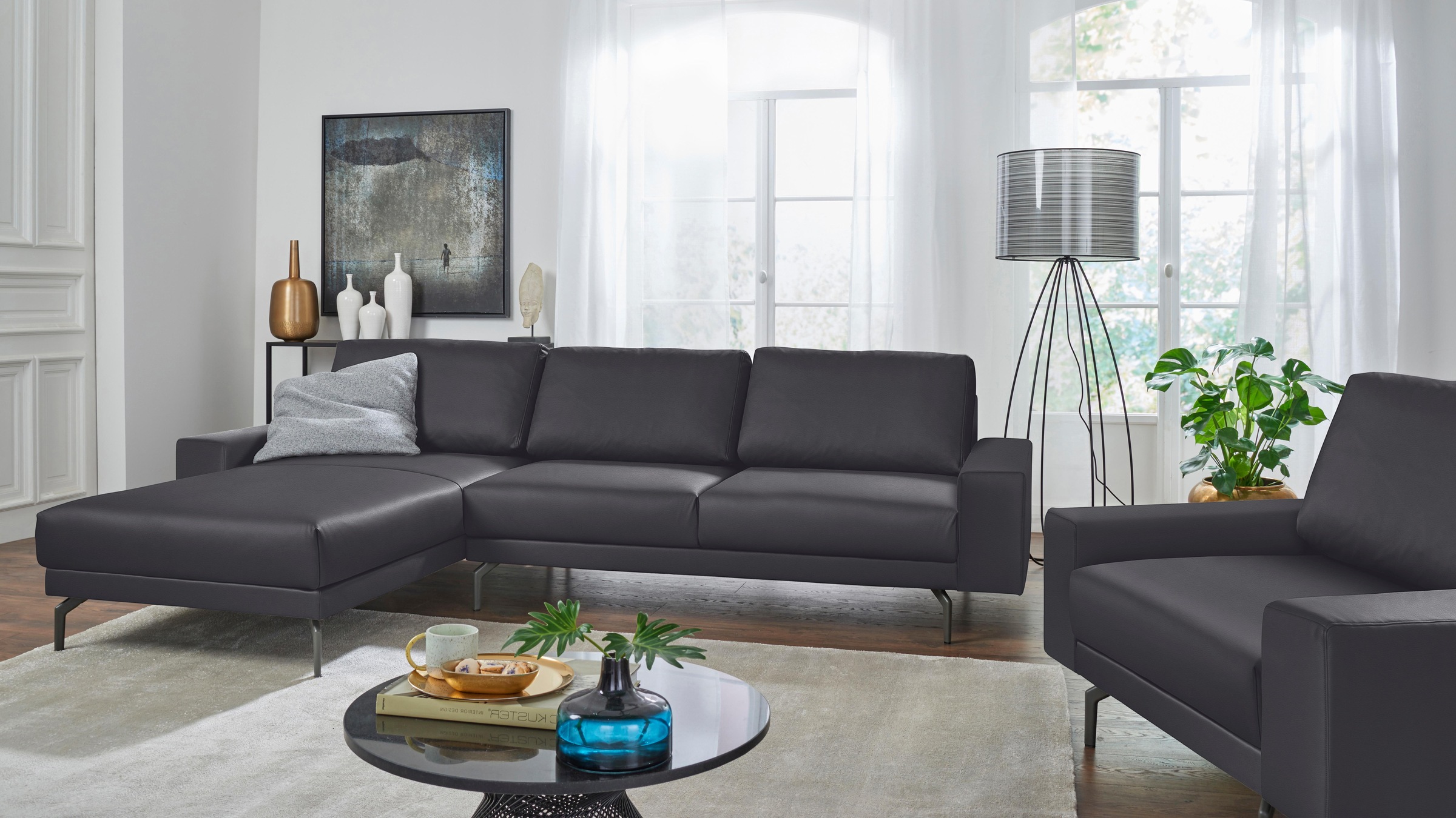 Creation BY ROLF BENZ Ecksofa "CR.450, Designecksofa, Polsterecke, Breite 294cm, L-Form" Armlehne breit und niedrig, Alugussfüße in umbragrau, Breite 294 cm