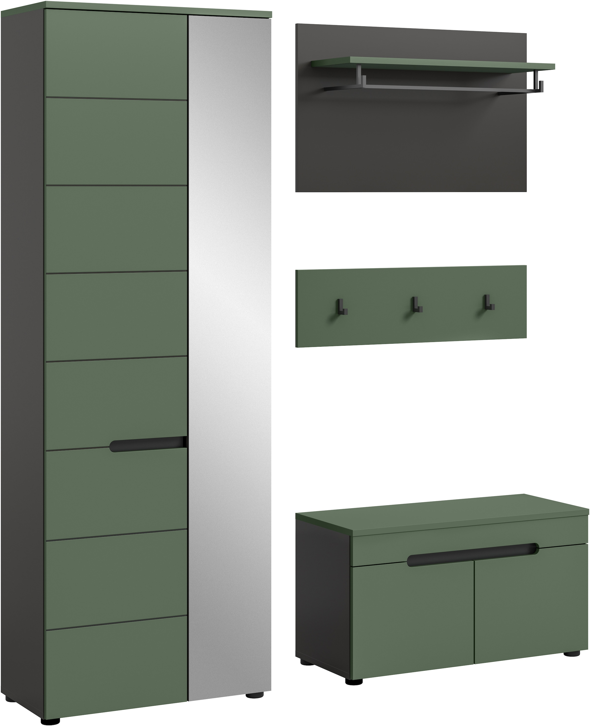 Home affaire Garderoben-Set "REHAT, TOPSELLER, 4-teilig, Breite 160cm, individuell stellbar" bestehend aus: Garderobenschrank, Sitzbank, Paneel, Hakenleiste, 3 Stk. tlg.