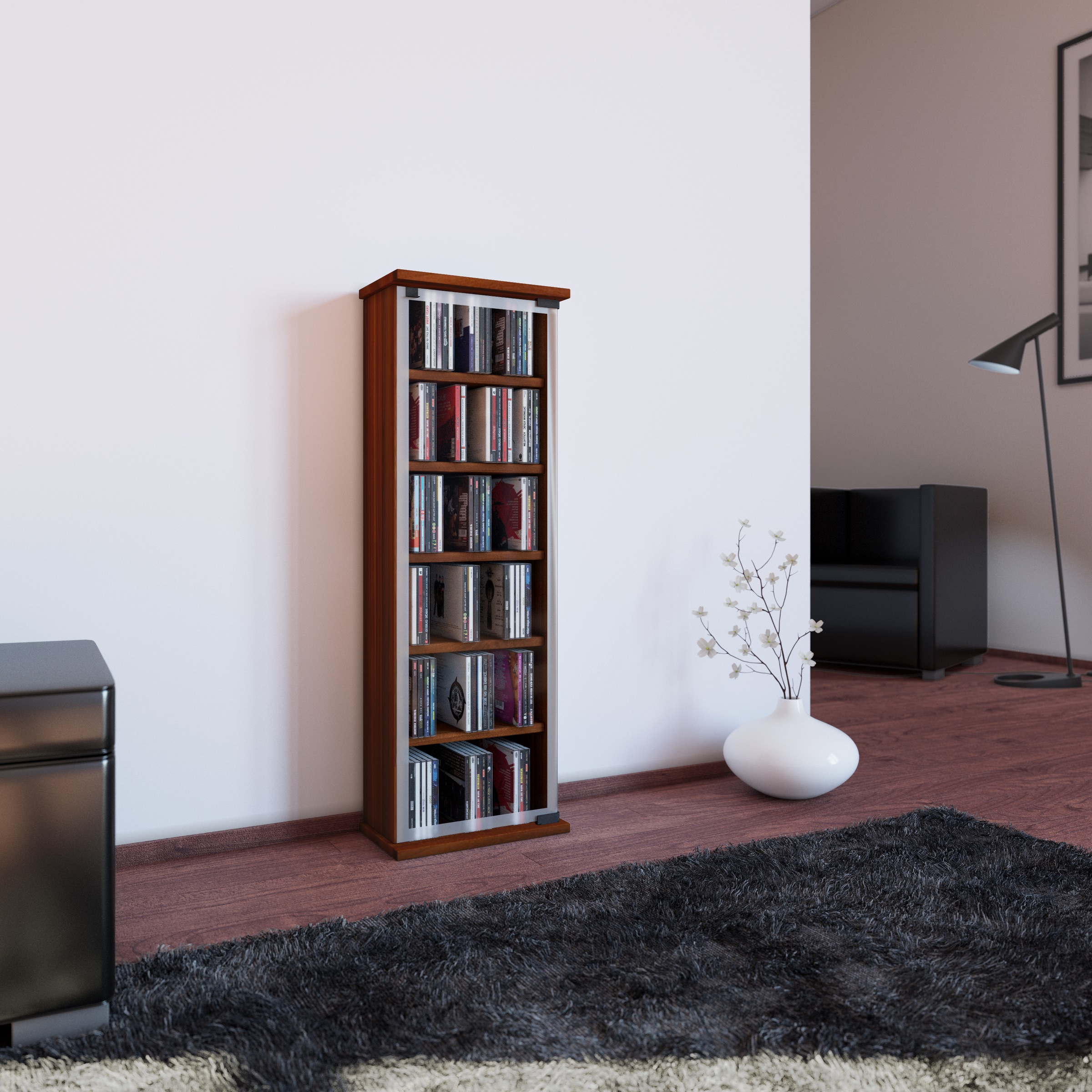 VCM Media-Regal »VCM CD Regal Holz | CD Schrank mit ESG-Sicherheitsglastüren für 204 CDs oder 72 DVDs | Maße: H. 92 x B. 31 x T. 18 cm | Elegantes DVD Regal mit Rollen | Blu ray Regal | CD Regal - Classic«