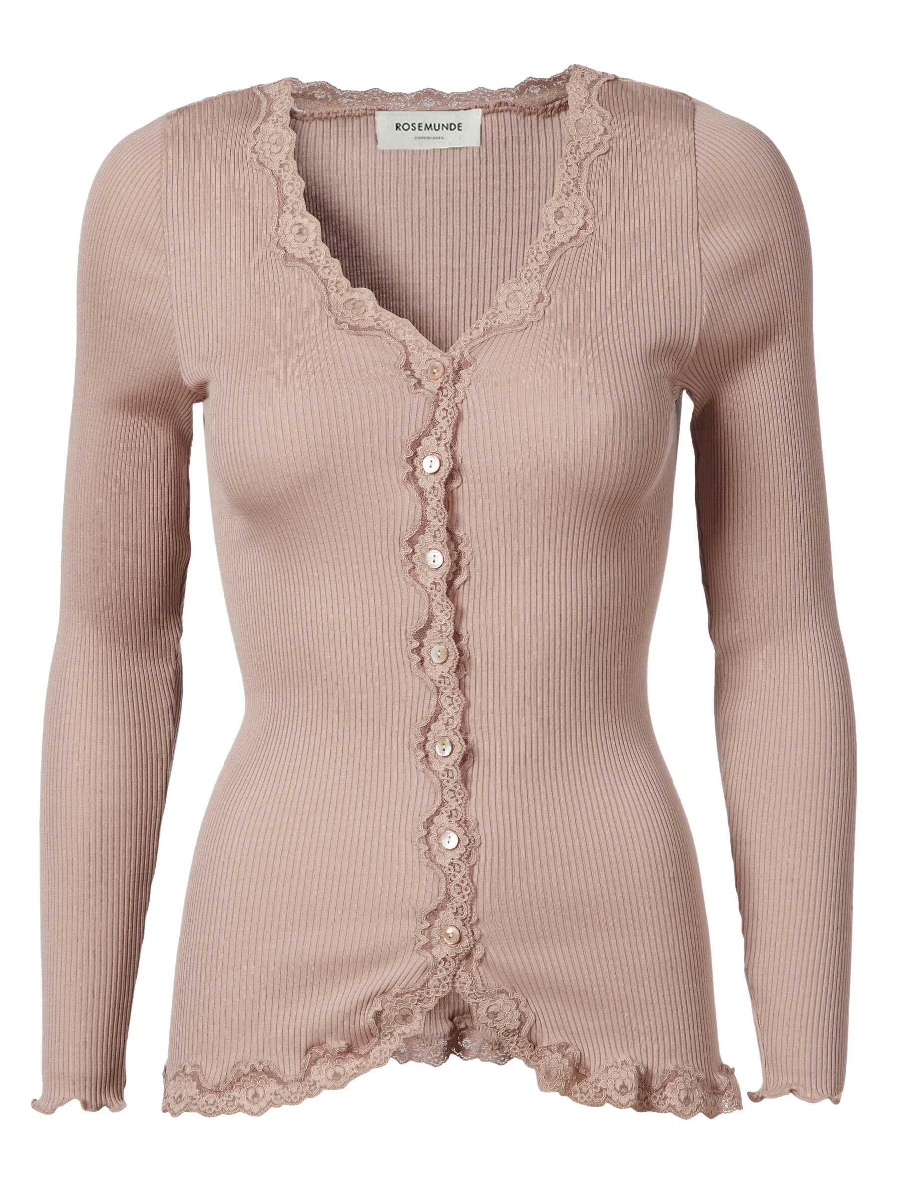 rosemunde Strickjacke "Babette Silk Cardigan mit Seide" Vintage-Spitzenbesatz, Perlmuttknopfleiste, Langarm, Seidenmix