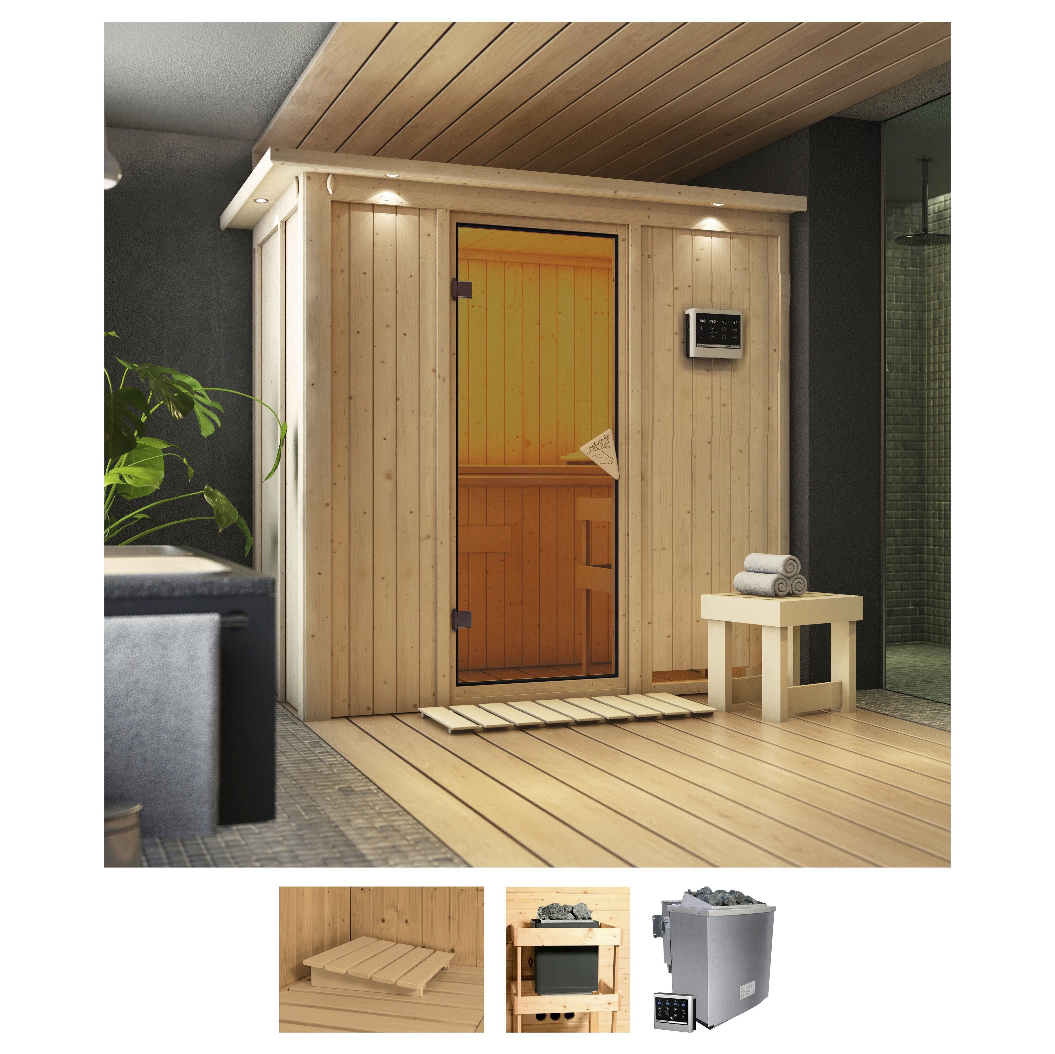 Karibu Sauna "Vada" Set, Ofen 9 kW Bio externe Strg easy