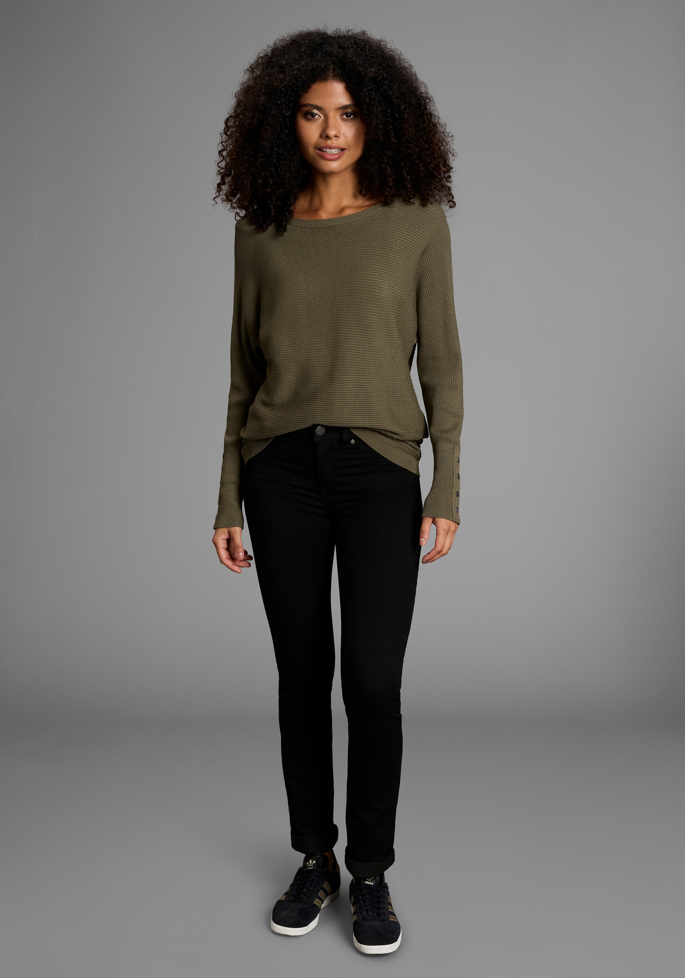 Laura Scott Fledermauspullover Übergangspullover mit überschnittenen Ärmeln in Rippstrick