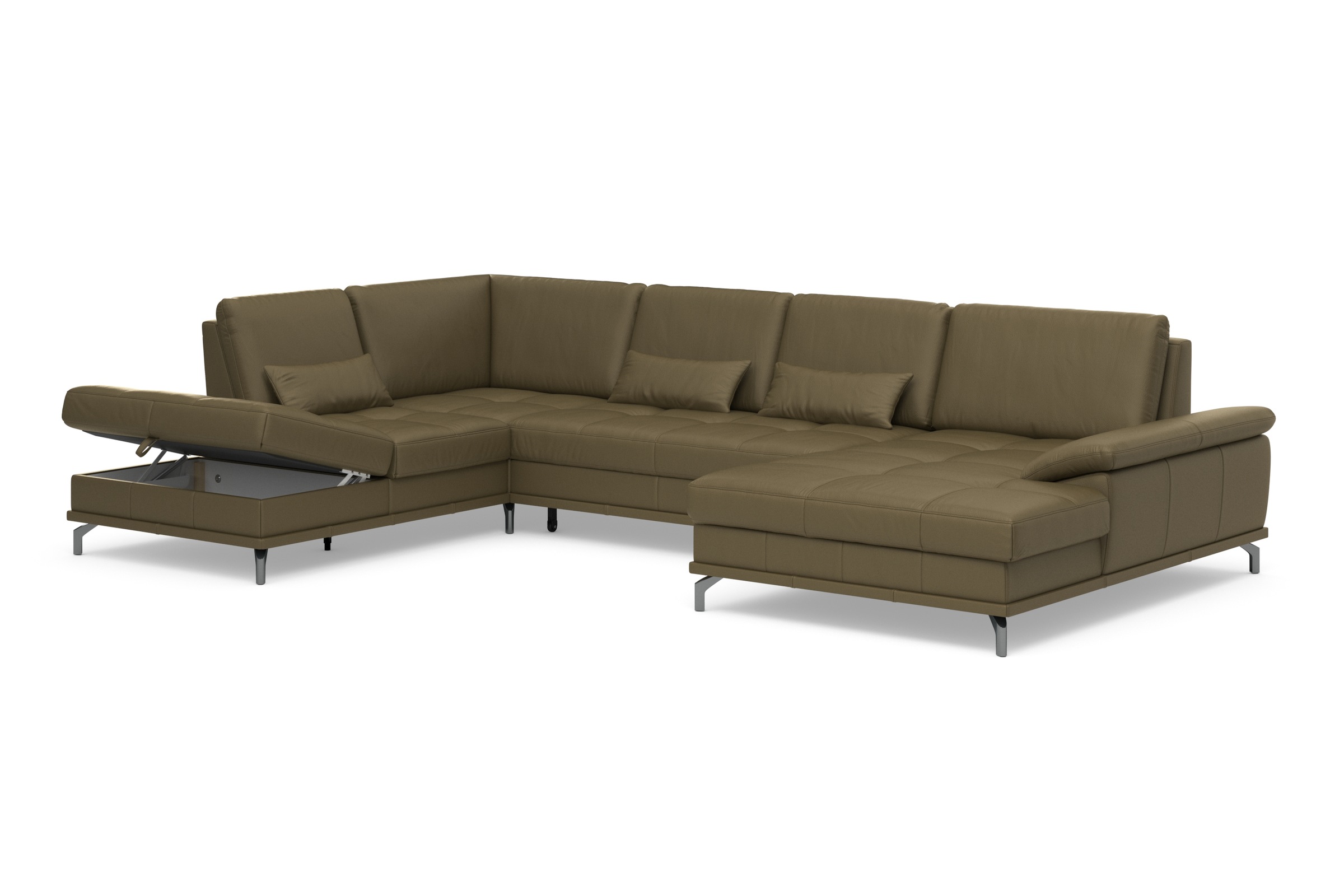Places of Style Wohnlandschaft »Costello U-Form, mit Sitztiefenverstellung, Armteilverstellung und«, 3 Nierenkissen, optional Bettfunktion und Bettkasten