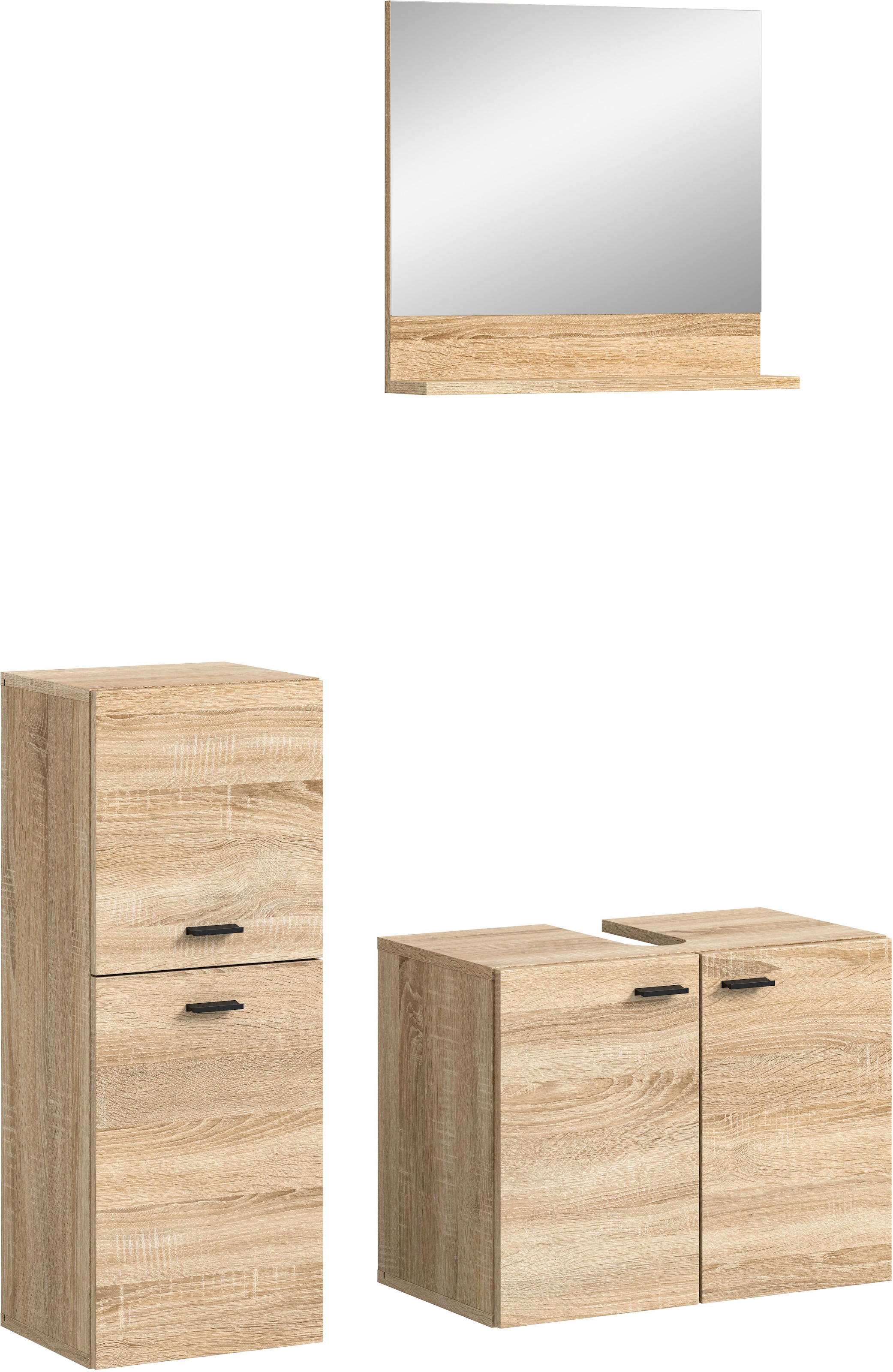 welltime Badmöbel-Set »Tampa, Breite 102cm, 3-teilig«, (3 St.), Waschbeckenunterschrank, Spiegel, Midischrank