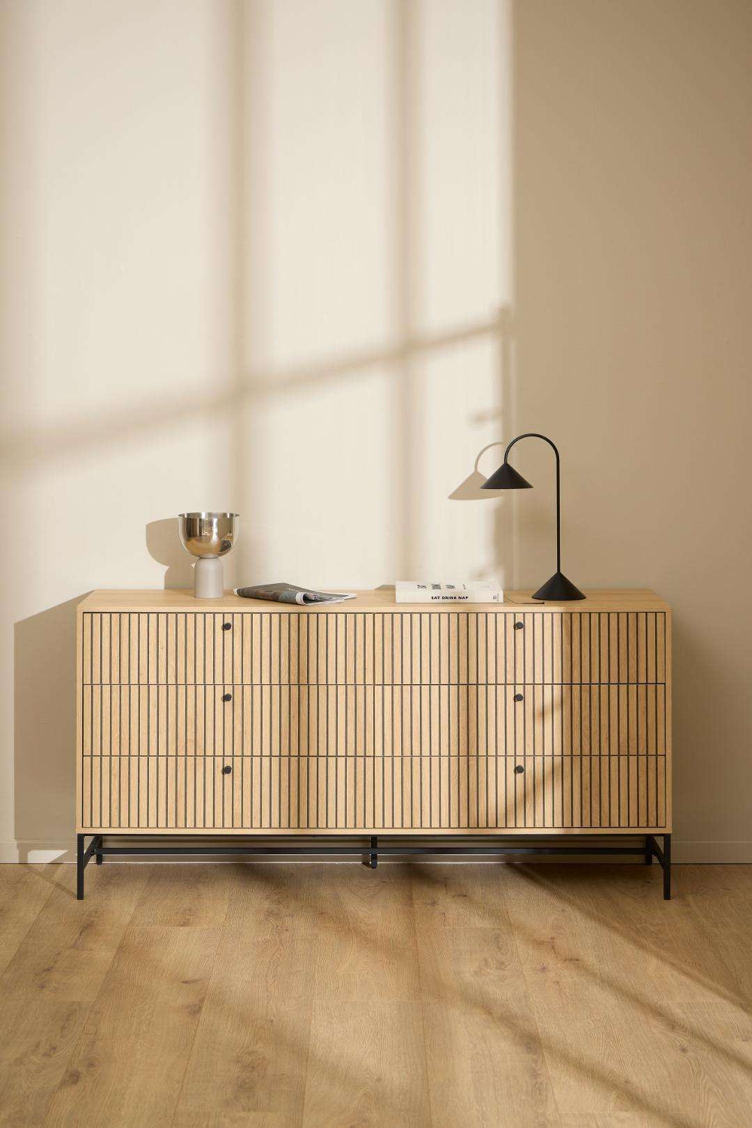 ACTONA GROUP Kommode »Albany Kommode – modernes Design & viel Stauraum mit Lamellenfront« Kommode mit 6 Schubladen, Eiche mit Lamellenfront, B: 157,9 cm