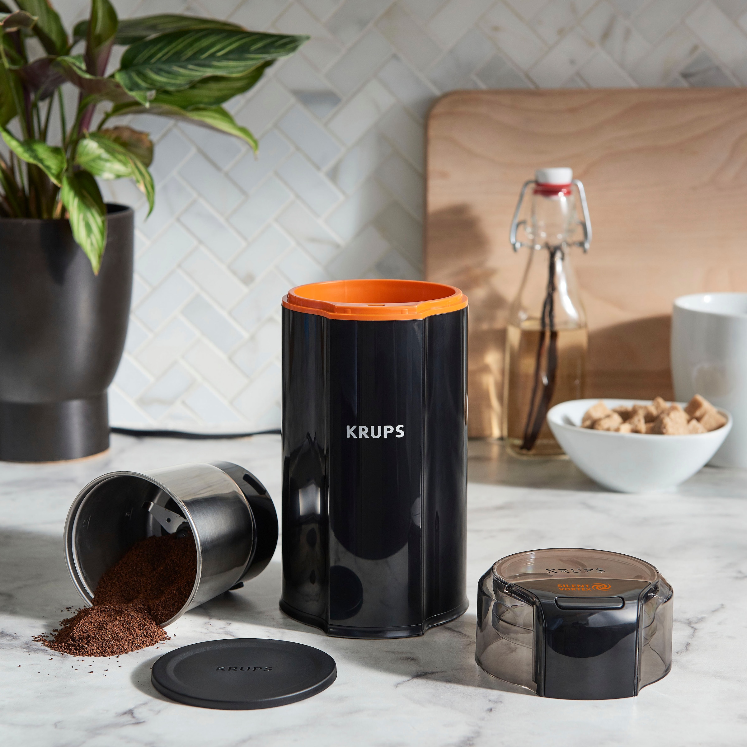 Krups Kaffeemühle »GX3328 Silent Vortex«, 175 W, Schlagmesser, 90 g Bohnenbehälter, leistungsstark, effizient, superleise, für 12 Tassen, 3-in-1-Mahlwerk