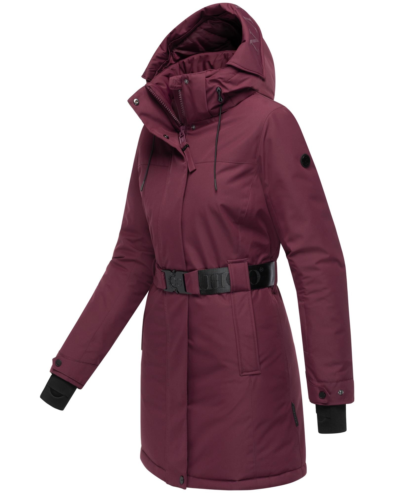 Navahoo Wintermantel »Frostkuss 14«, Warmer Damen Mantel mit abnehmbarer Kapuze und Taillengürtel