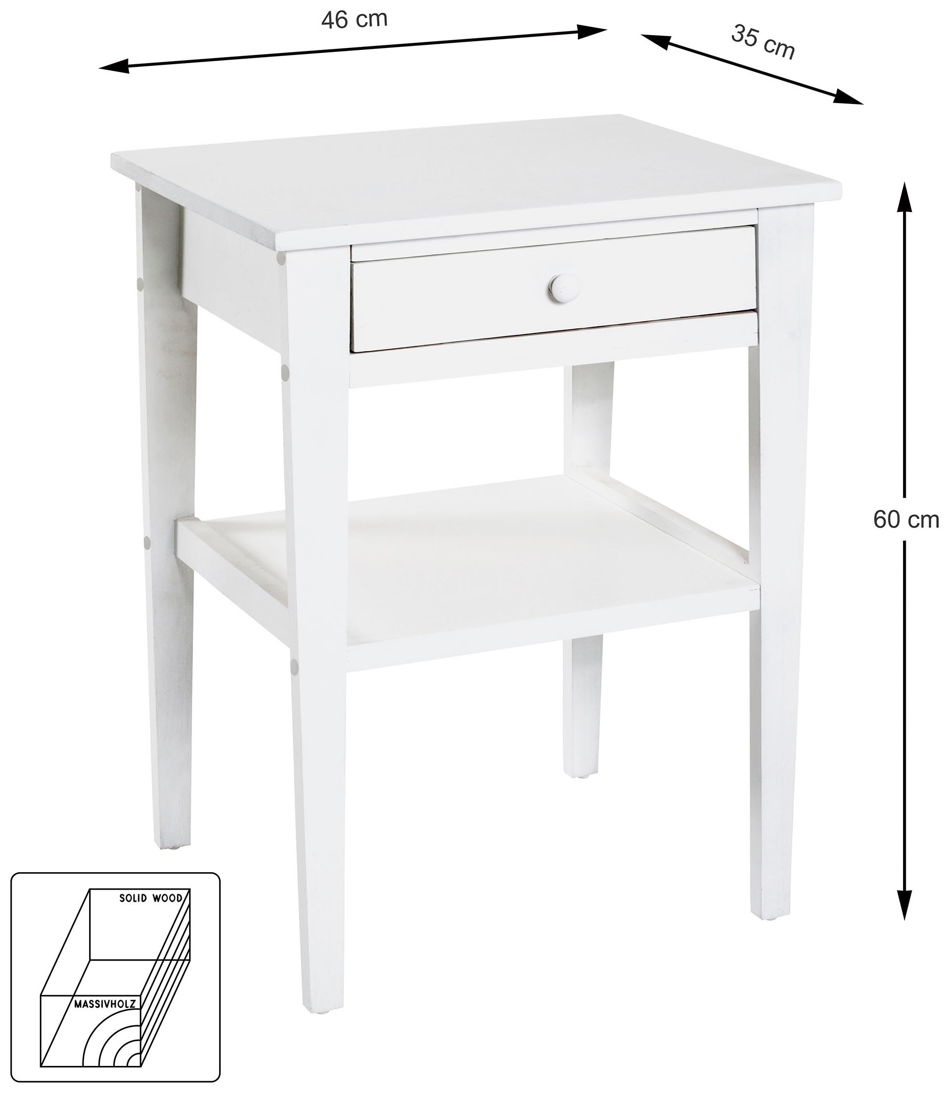 HAKU Beistelltisch »Nachtkonsole, Sofatisch, Wohnzimmertisch« 1 Stk. tlg. rechteckig - aus MDF Weiß B/T/H 46/35/60 cm