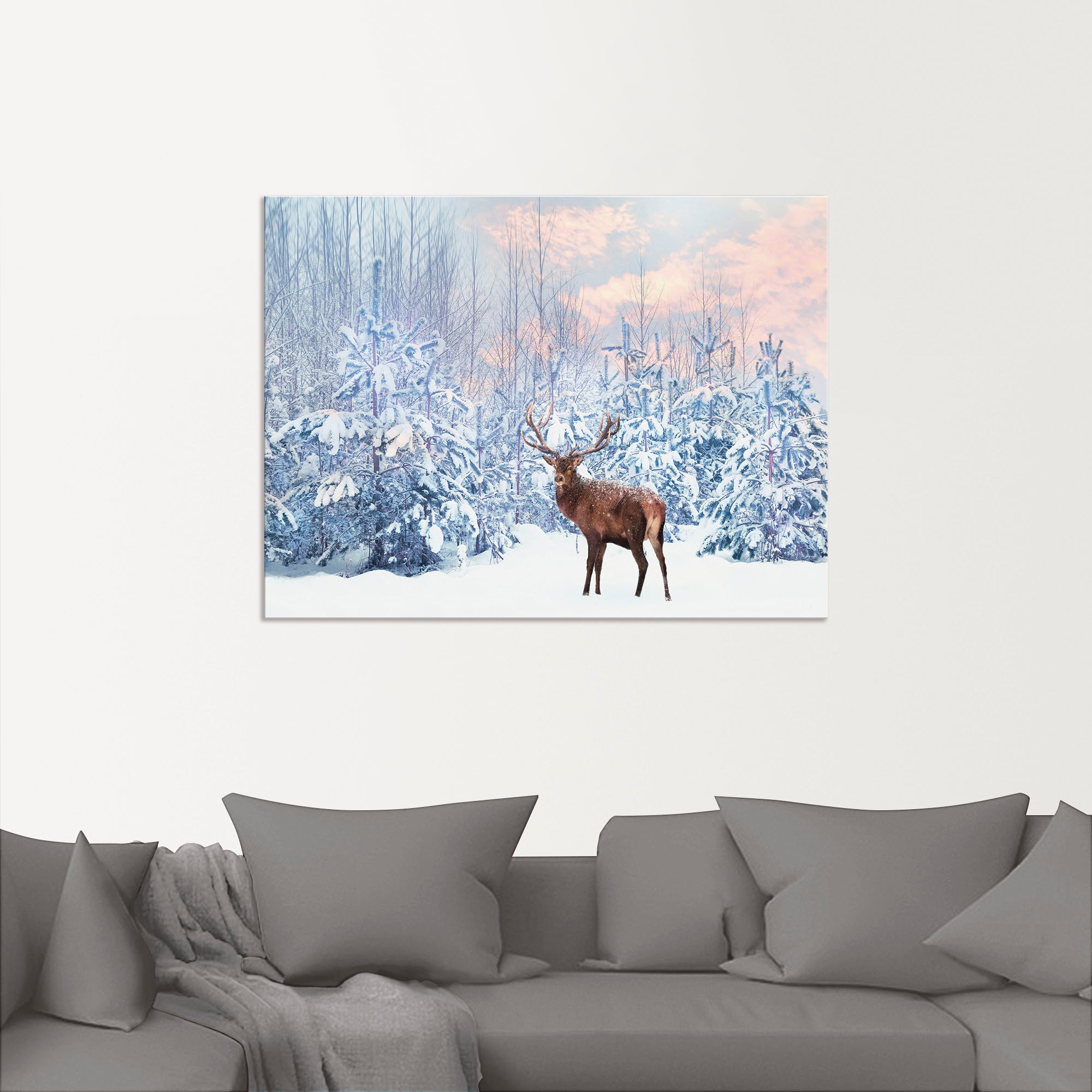 Artland Wandbild »Hirsch im Winterwald«, Hirschbilder, (1 St.), als Leinwandbild, Poster in verschied. Größen