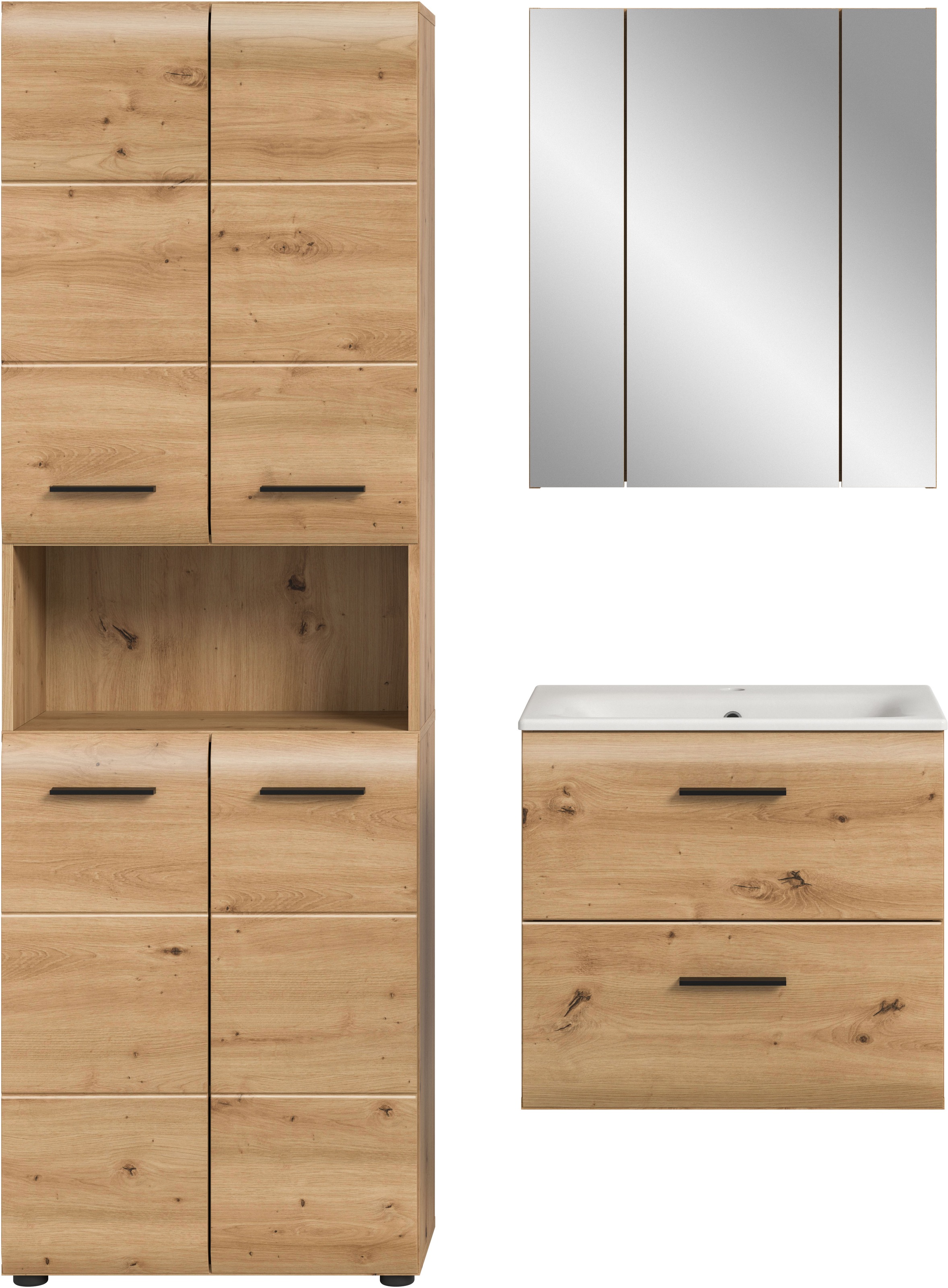 INOSIGN Badezimmer-Set, (Set, 4 St.), Florenz, Badkombination 4-tlg.,Artisan Oak NB, inkl. Waschbecken