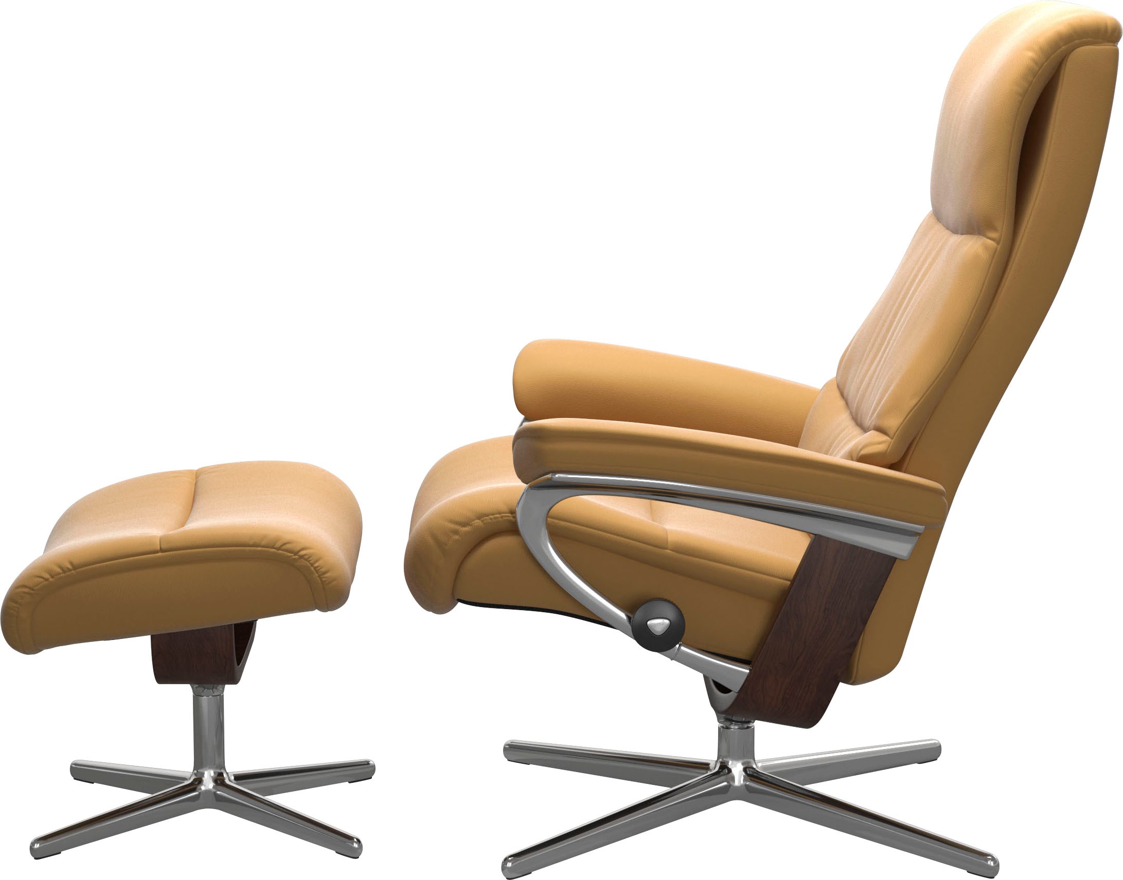 Stressless® Relaxsessel »View«, (Set, Relaxsessel mit Hocker), mit Hocker, mit Cross Base, Größe S, M & L, Holzakzent Braun