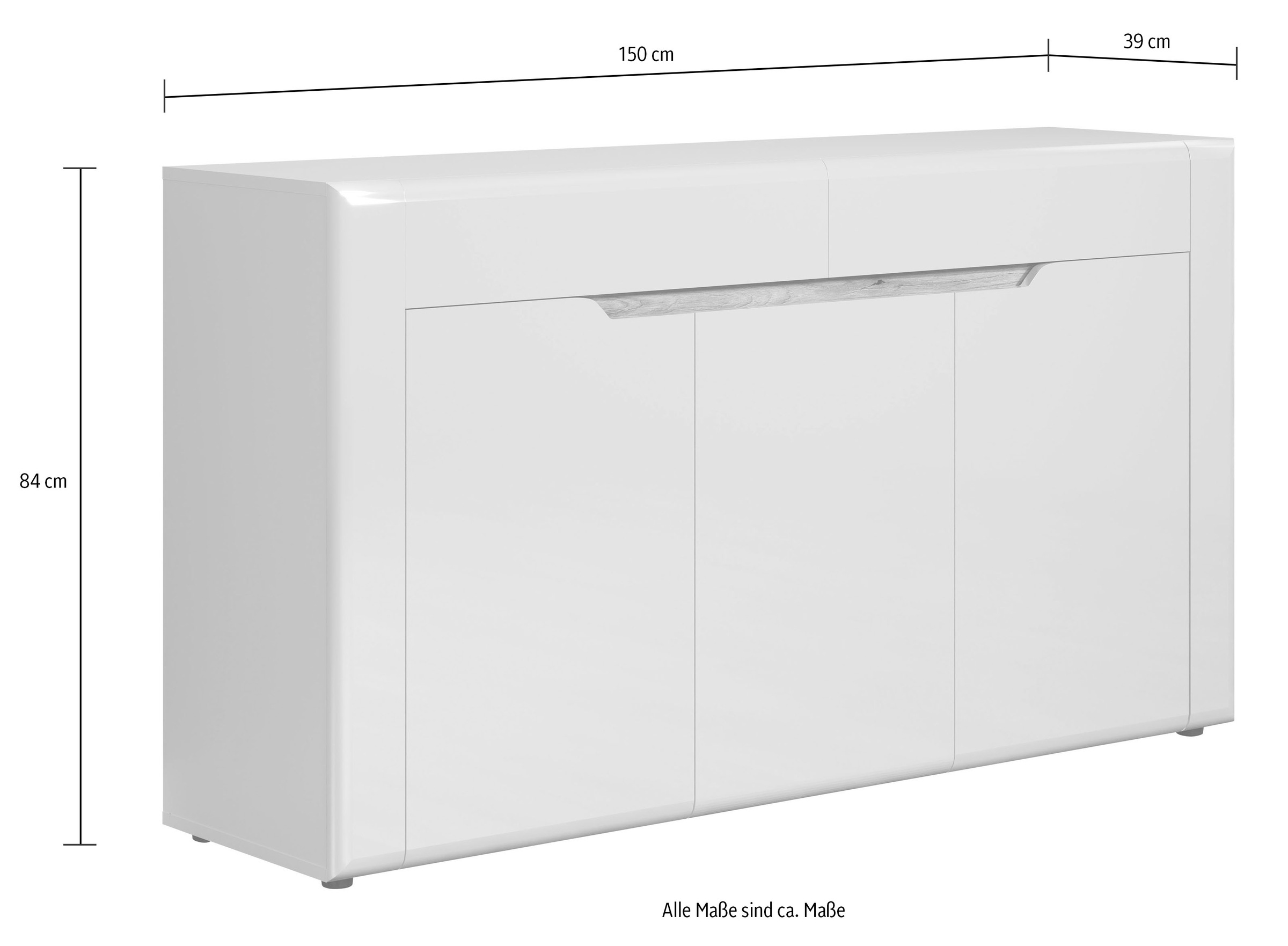 INOSIGN Sideboard »Marlon«, (Packung, 1 St.), Maße aufgebaut (B/T/H in cm): 150/39/84 - Hochglanz Front