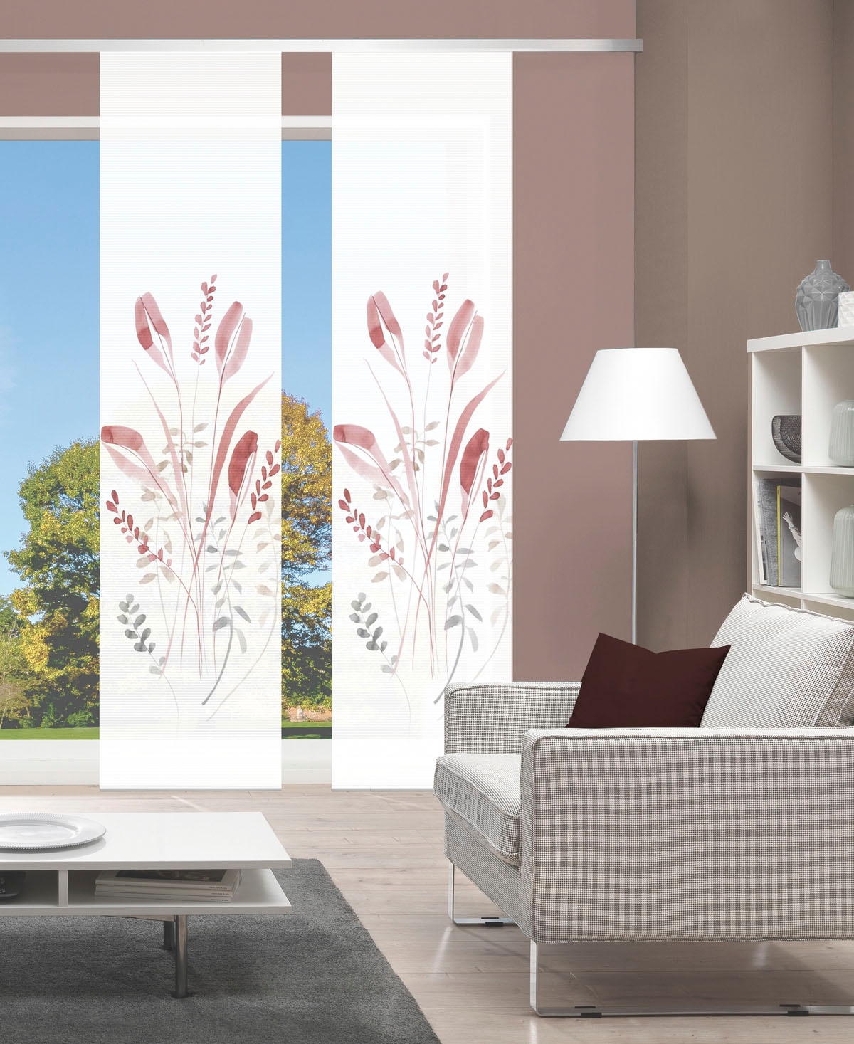 Schiebegardine VISION S, B:60cm H:260cm, rot, Polyester, Wohnzimmer, Gardinen, "AYENE 2er SET", Schiebevorhang Digidruck 2er Set AYENE