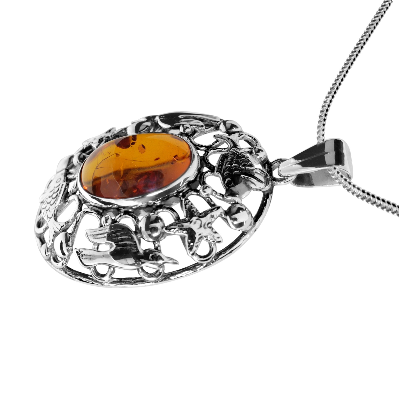 OSTSEE-SCHMUCK Kette mit Anhänger »- Fischland 48x30 mm - Silber 925/000 - Bernstein«