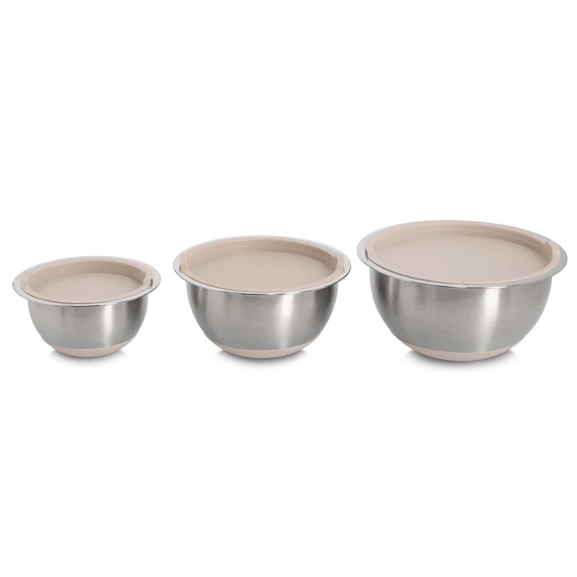 Zeller Present Schüssel »Schüssel-Set mit Deckeln, 3-tlg., Edelstahl/Kunststoff, beige« 3 ca. Ø19,5x10,Ø23,5x12,5,Ø27,5x14 cm