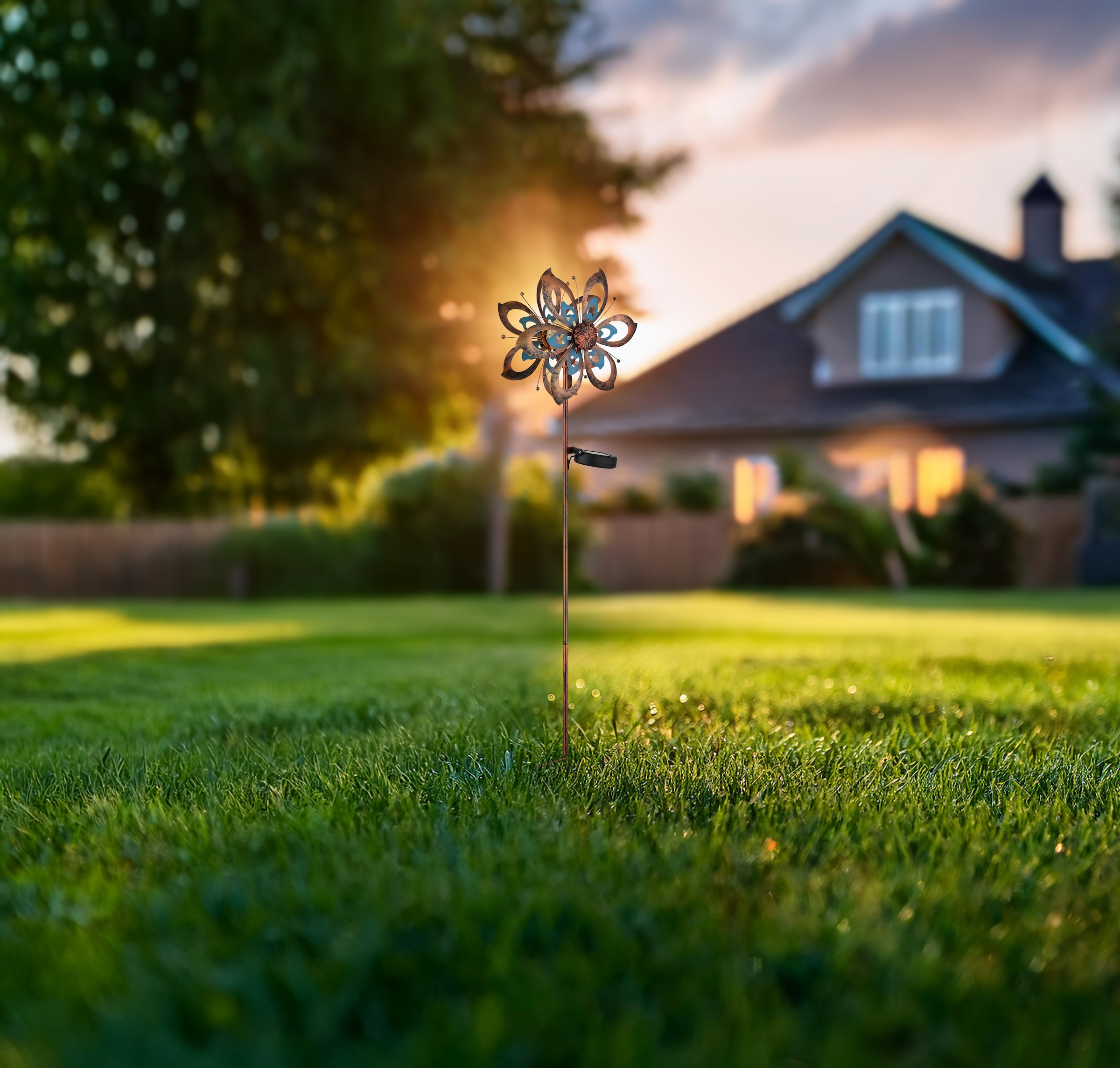 GLOBO LIGHTING LED Solarleuchte »SOLARLEUCHTE METALL GOLDFARBEN PATINIERT, 1XLED« LED-Modul 1 Stk. Warmweiß