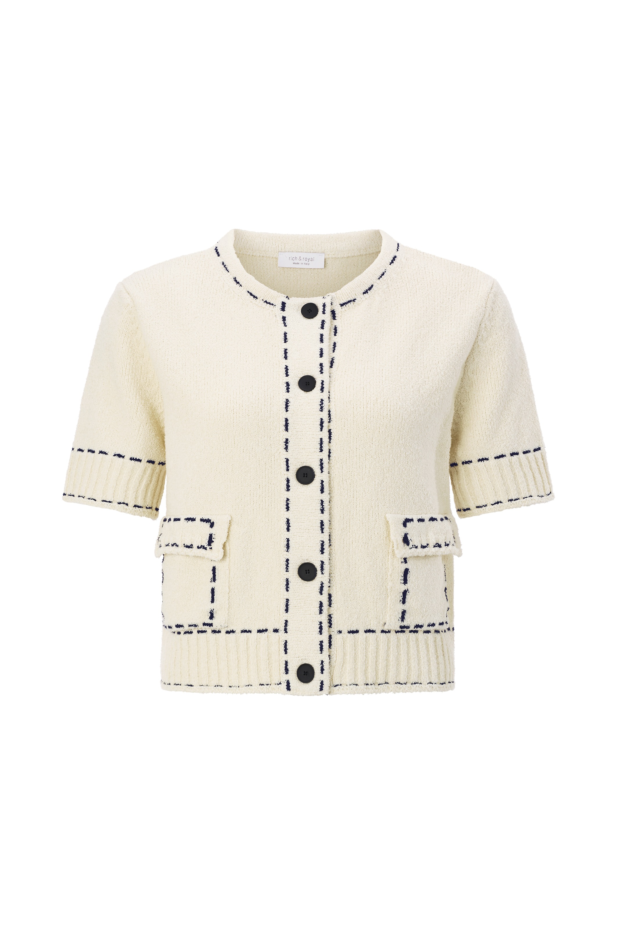 Thumbnail - RICHROYAL Strickjacke kontrastfarbene Details, kurzarm, Rundhals