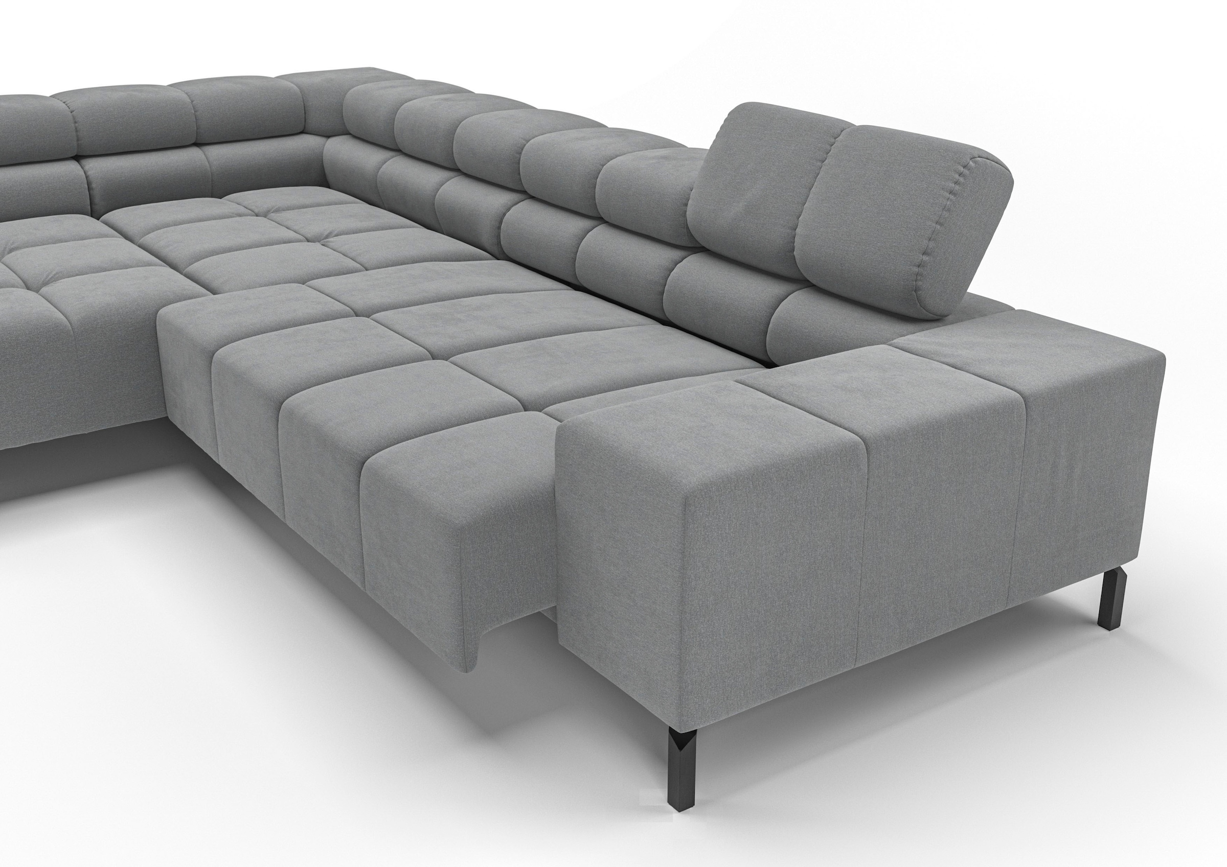 INOSIGN Ecksofa »Ancona New, wahlweise motorische Sitztiefenverstellung, auch in Cord«, feine Steppung, mit Kopfteilverstellung, 3 Zierkissen, L-Form