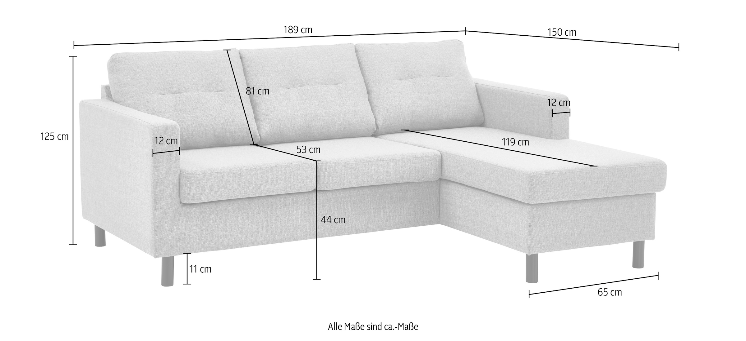 ATLANTIC home collection Ecksofa »Tea L-Form«, Ecksofa, frei im Raum stellbar und Recamiere beidseitig montierbar