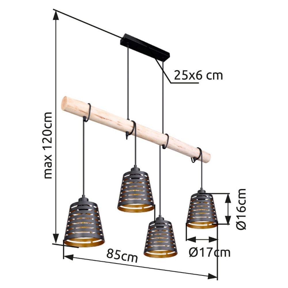 GLOBO LIGHTING Hängeleuchte »ABLONA«, Leuchtmittel E27 | ohne Leuchtmittel, Hängelampe/Pendelleuchte/Holz/goldfarben/Höhe kürzbar