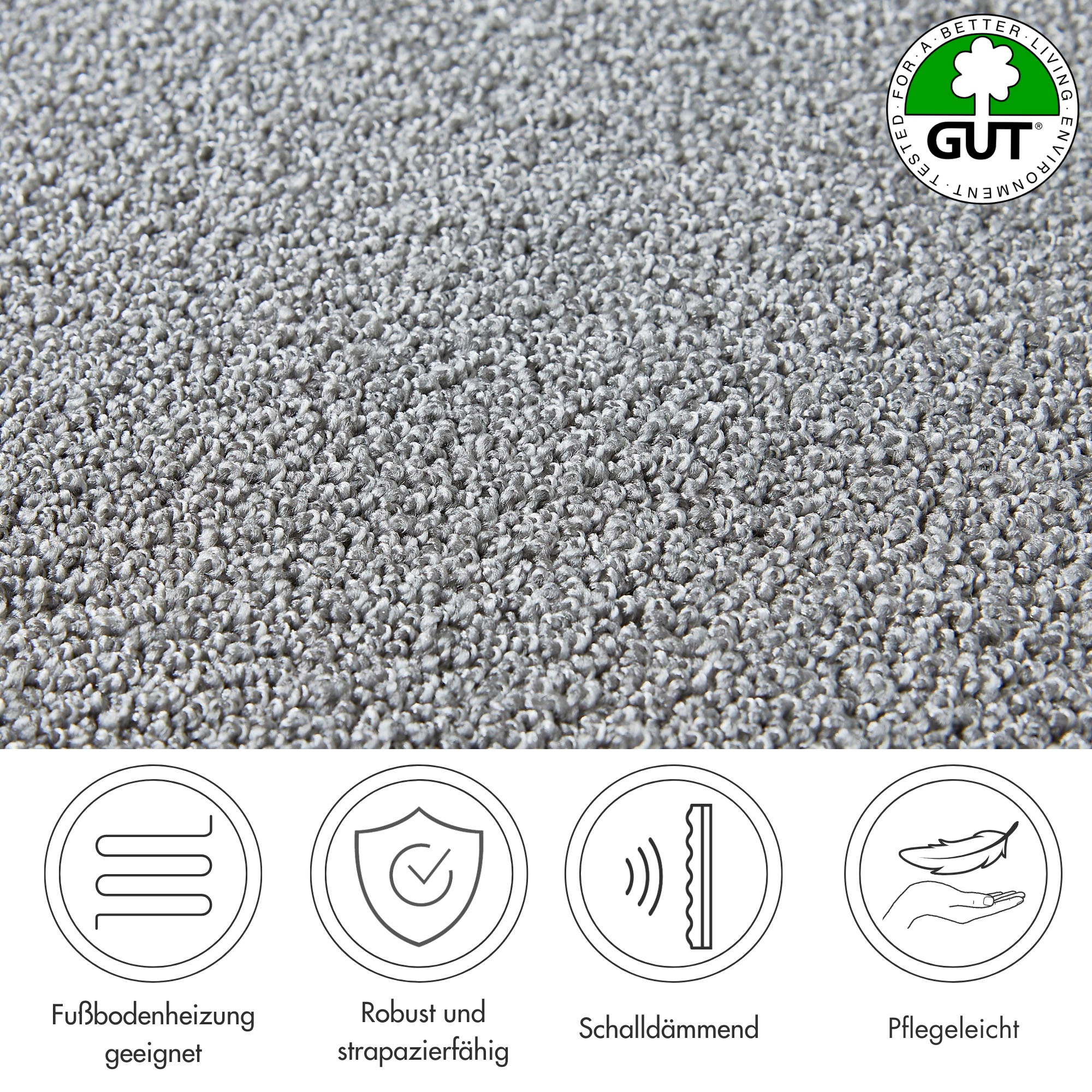 Andiamo Teppichboden »Rubinoy, Schlinge, Made in Belgium«, rechteckig, 0,8 mm Höhe, Breite 400 cm oder 500 cm, Wohnzimmer, strapazierfähig & robust