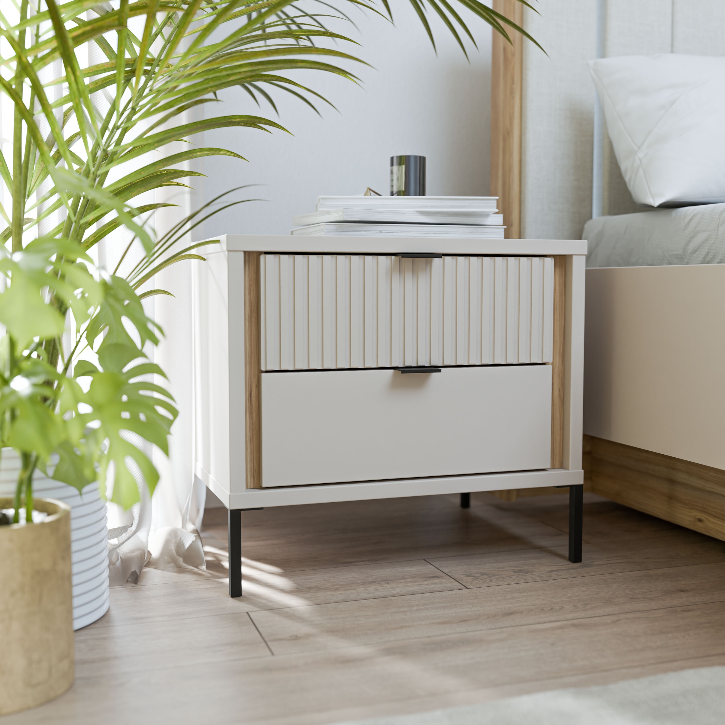 FORTE Nachtkommode »Forte Seravel Nako, Elegantes Nako, Schubkästen mit Vollauszug« B/H/T 54,4/48,8/41,5 cm, Metallfüße schwarz
