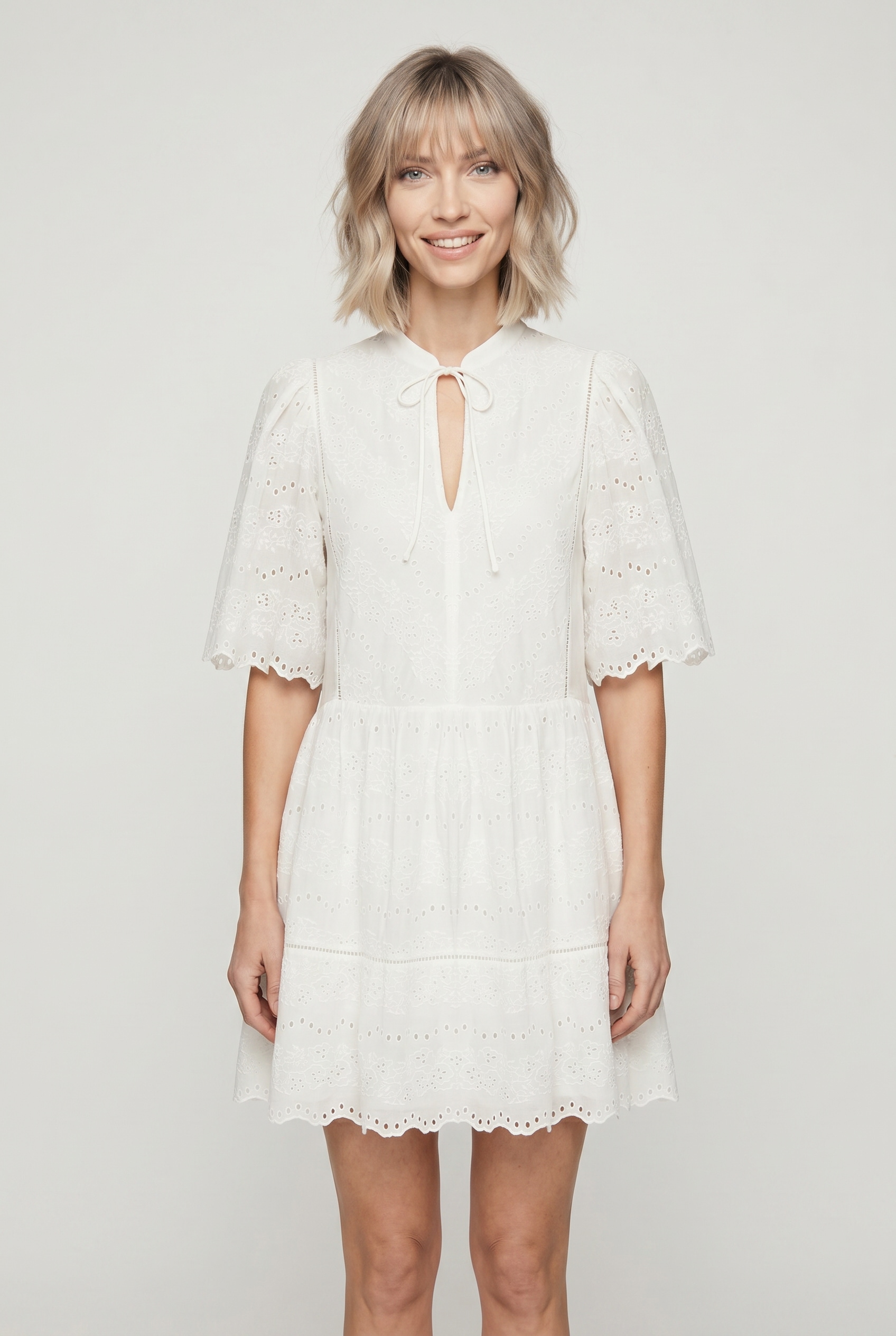 BOSS ORANGE Sommerkleid »Denvita Premium Damenmode« mit Lochstickerei, Mini-Länge