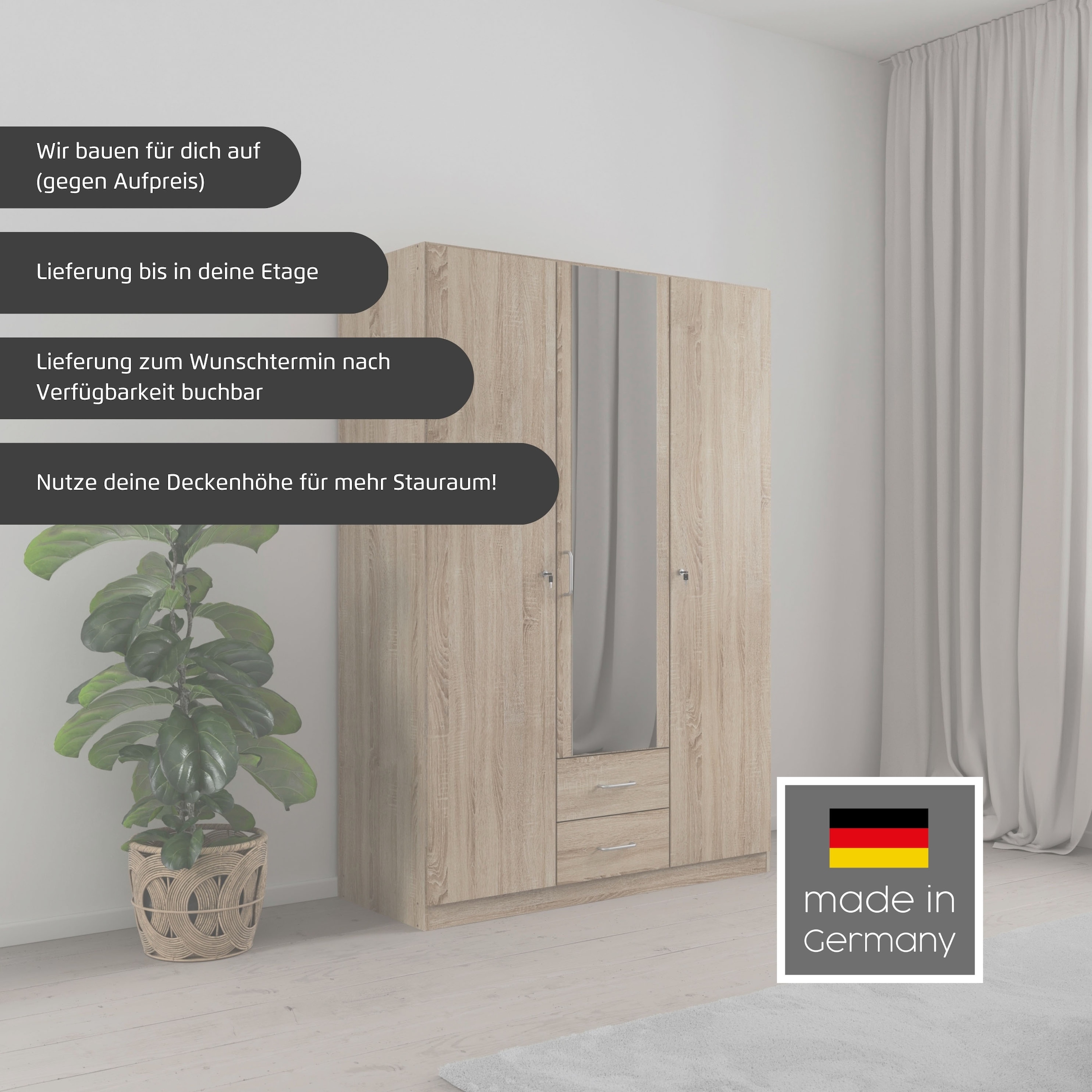 rauch Kleiderschrank »Schrank Garderobe Garderobenschrank Putzschrank Wäscheschrank BERGHEIM« Breite/Höhe/Tiefe: 91/197/54 cm,  viel Stauraum, abschließbar mit gesamt 4 Schlüsseln, MADE IN GERMANY