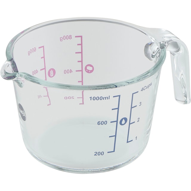 Emsa Messbecher »K32361 Prep&Bake«, Glas, (1), doppelte Skalierung f. feste  & flüssige Zutaten, Ausgießlippe, 1 L kaufen | BAUR