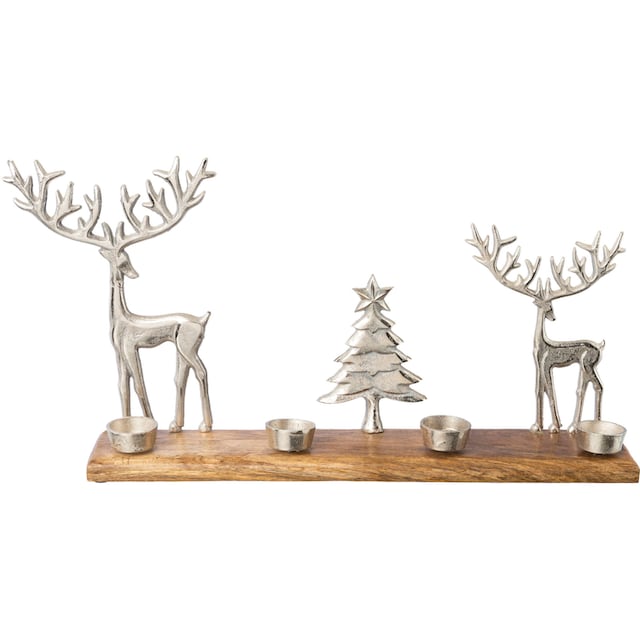 Creativ deco Adventsleuchter »Weihnachtsdeko«, (1 St.), auf edler  Holzplatte, für 4 Kerzen, ideal als Adventsleuchter bestellen | BAUR