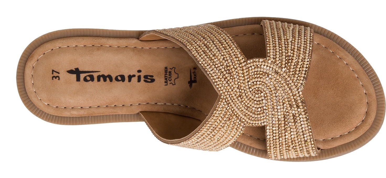Tamaris Pantolette, Blockabsatz, Festtagsschuh, Sommerschuh in funkelnder Optik