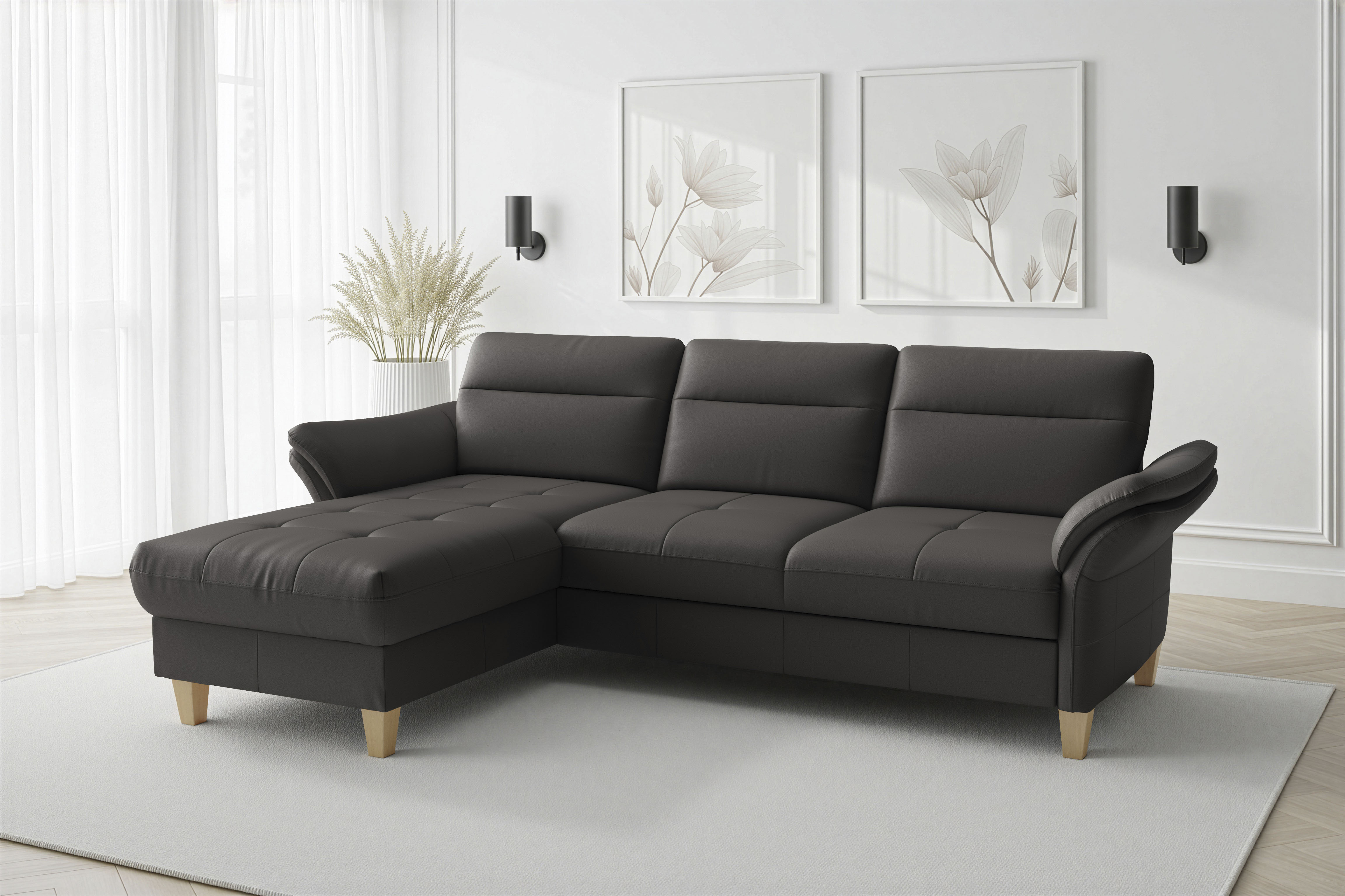 sit&more Ecksofa "Pamela L-Form, Leder, B: 218 und 230 cm mit Recamiere links od. rechts" optional Armteilverstellung, Schlaffunktion & Bettkasten