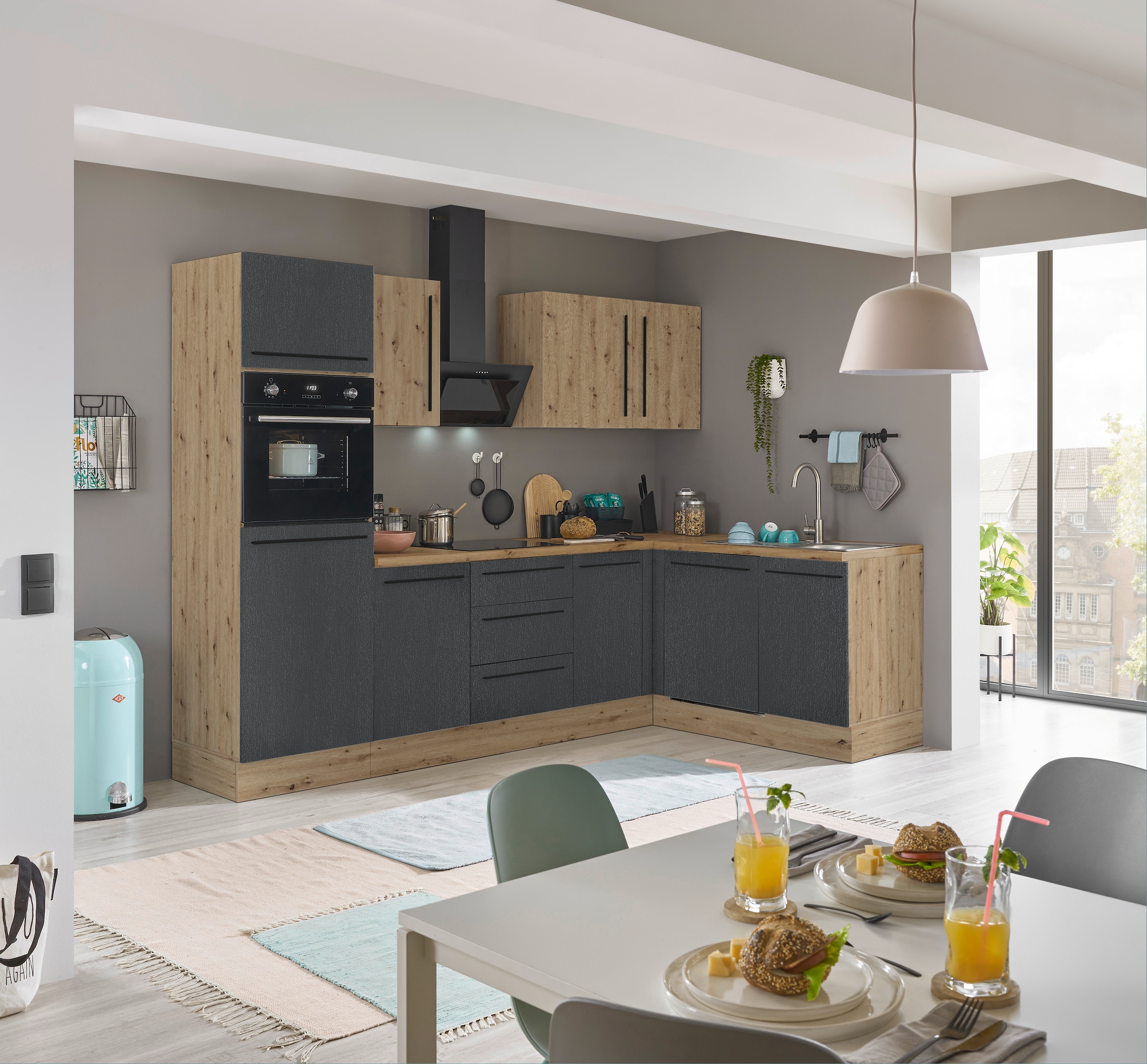 KOCHSTATION Winkelküche »Florida, Stellbreite 280x165 cm« wahlweise mit E-Geräten, mit Softclose für Türen und Schubkästen