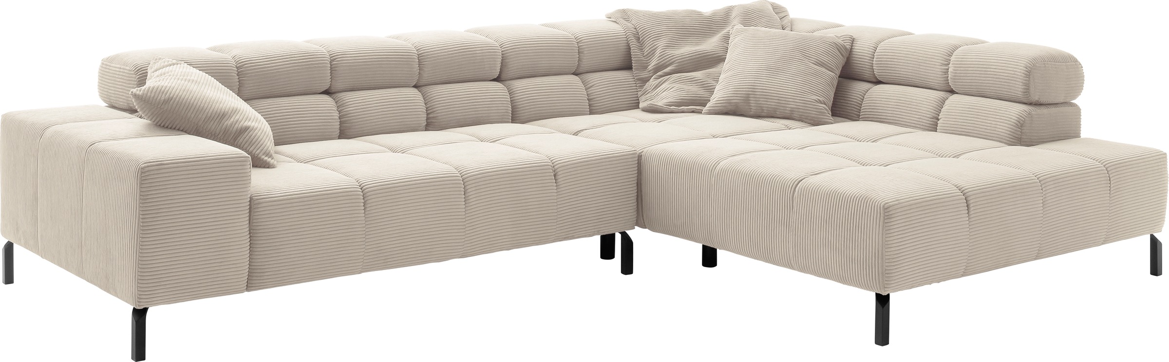 Home affaire Ecksofa »Ancona New, wahlweise motorische Sitztiefenverstellung, auch in Cord« feine Steppung, mit Kopfteilverstellung, 3 Zierkissen,  L-Form