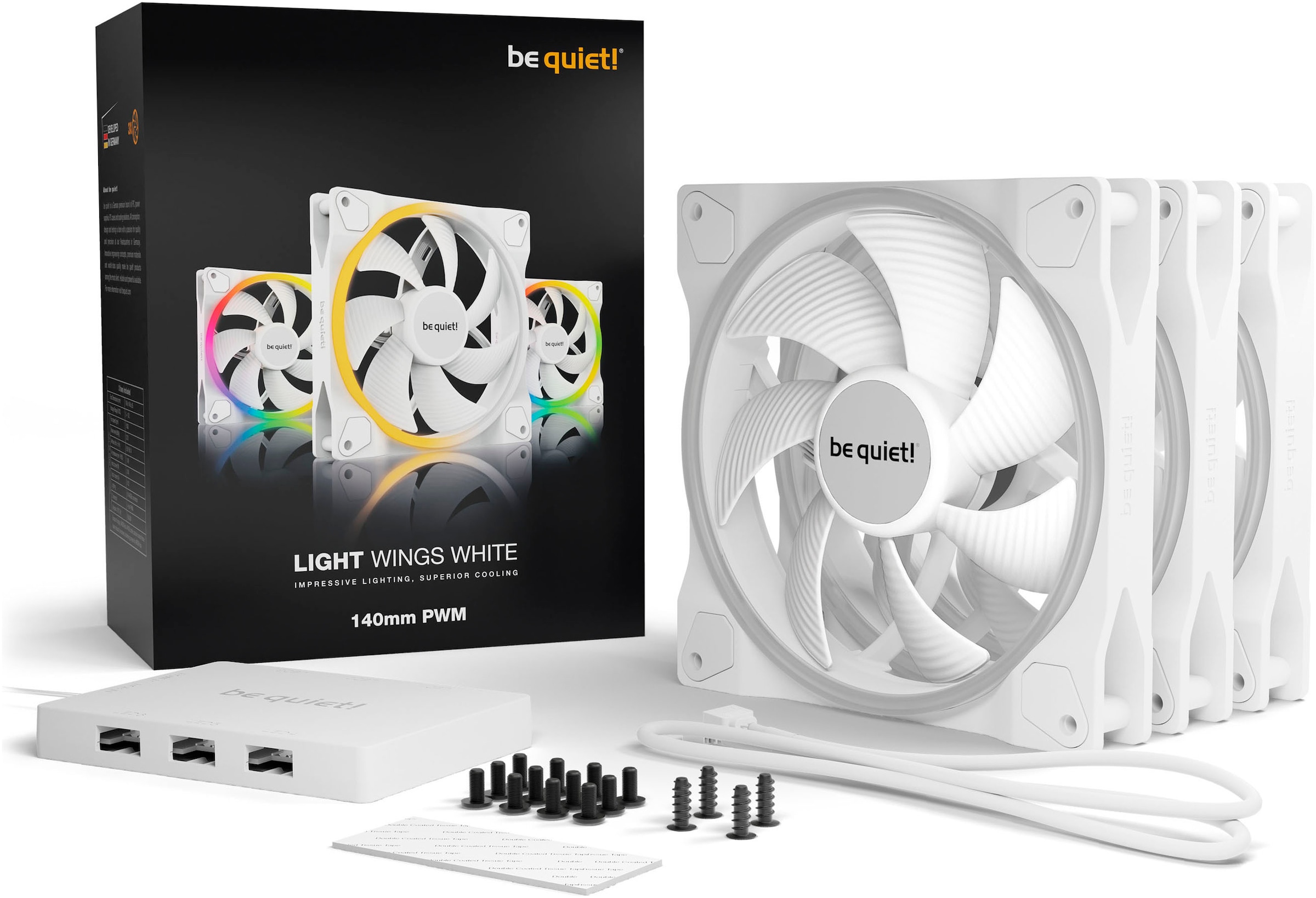 be quiet! Gehäuselüfter »Light Wings White 140mm PWM Triple Pack«, (Packung, 3 St.)
