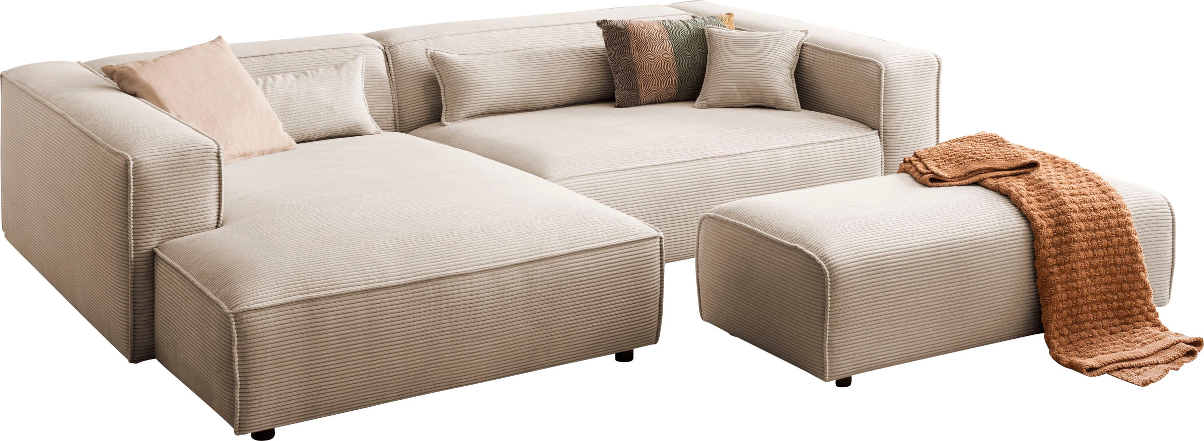 LeGer Home by Lena Gercke Polsterecke »PIARA XXL, L-Form, incl. Hocker«, stellbar zum Schlafsofa (Krokodilverbinder), in Cord und Flachgewebe