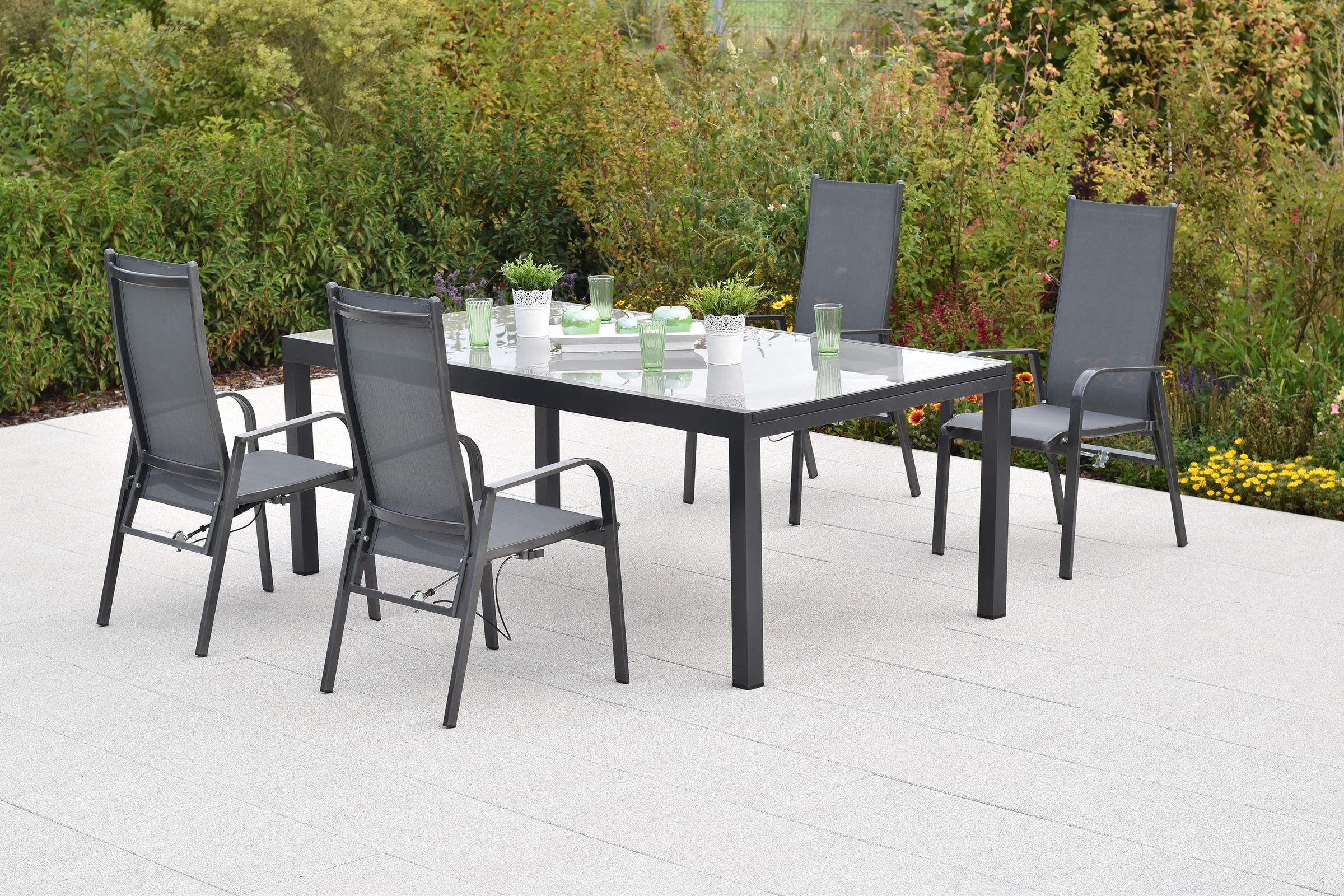 MERXX Garten-Essgruppe »»Alassio««, (Set, 5 tlg.), Rückenlehne verstellbar durch Gasdruckfeder