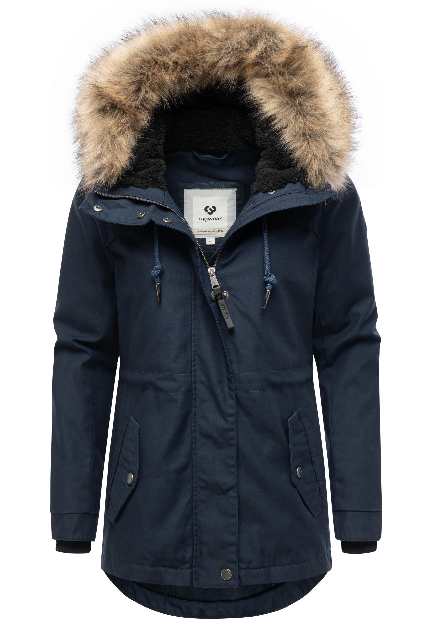 Ragwear Winterjacke »Tawny Short YOUMODO«, mit Kapuze, Warme Jacke mit großer Kapuze und Kunstfellkragen